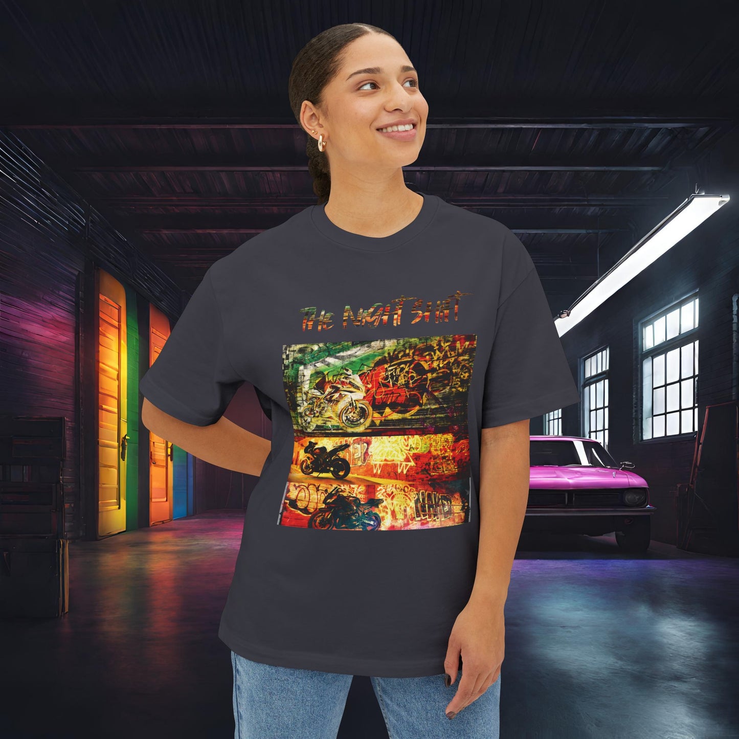 Sport Bike Graffiti Edition-Premium Ultra Soft Unisex Oversized Boxy Tee Printify by The Night Shift Automotive Apparel