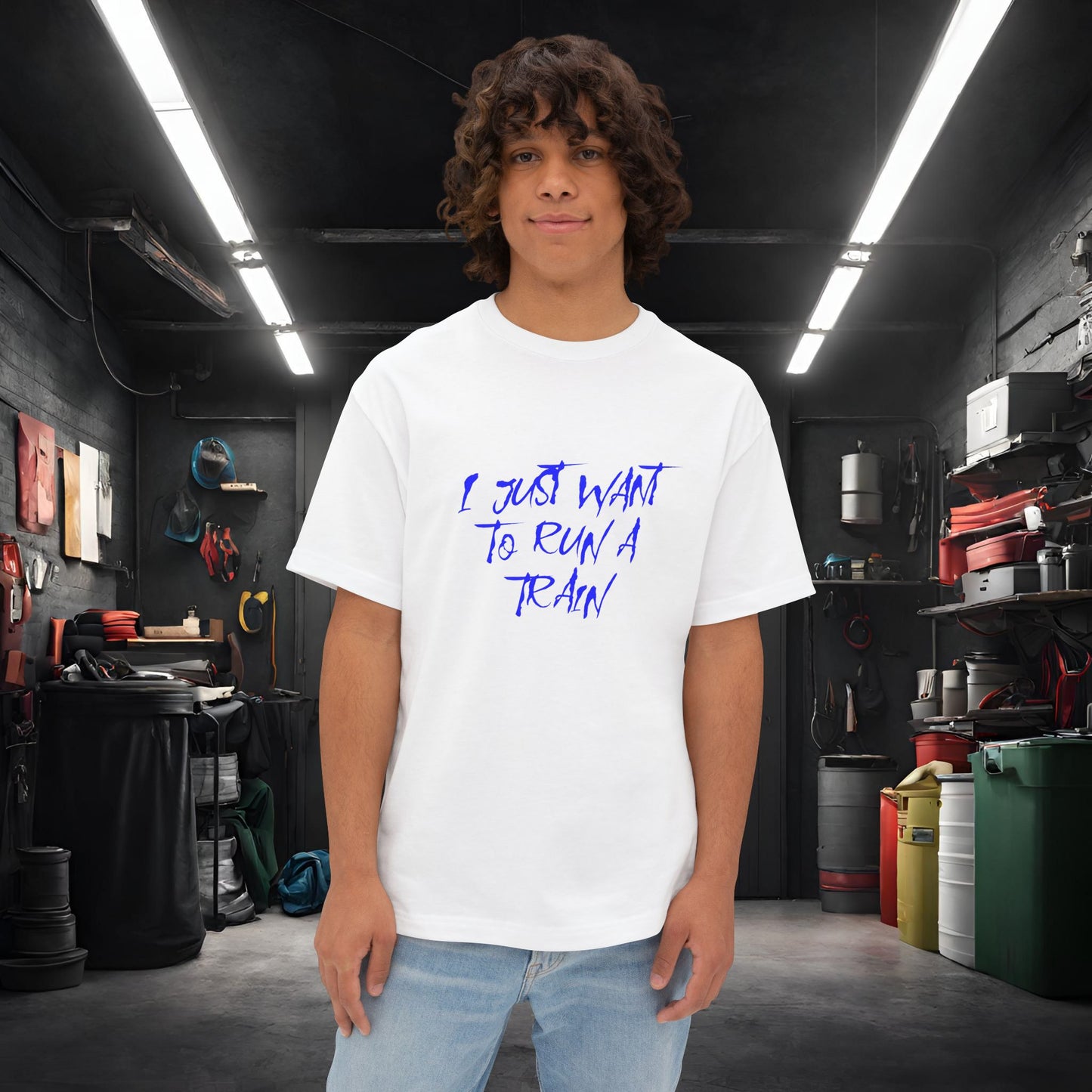 I Just Want To Run A Train-Premium, Ultra Soft Unisex Oversized Boxy Tee White Printify by The Night Shift Automotive Apparel