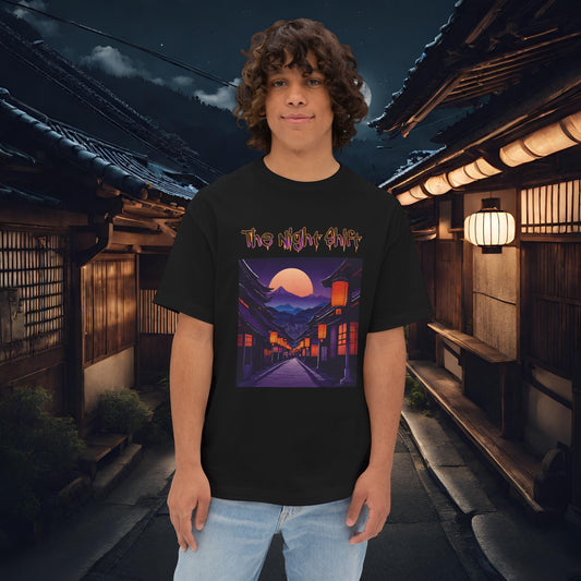 Moonlit Japanese Traditional Village-Premium, Ultra Soft Unisex Oversized Boxy Tee Black Printify by The Night Shift Automotive Apparel