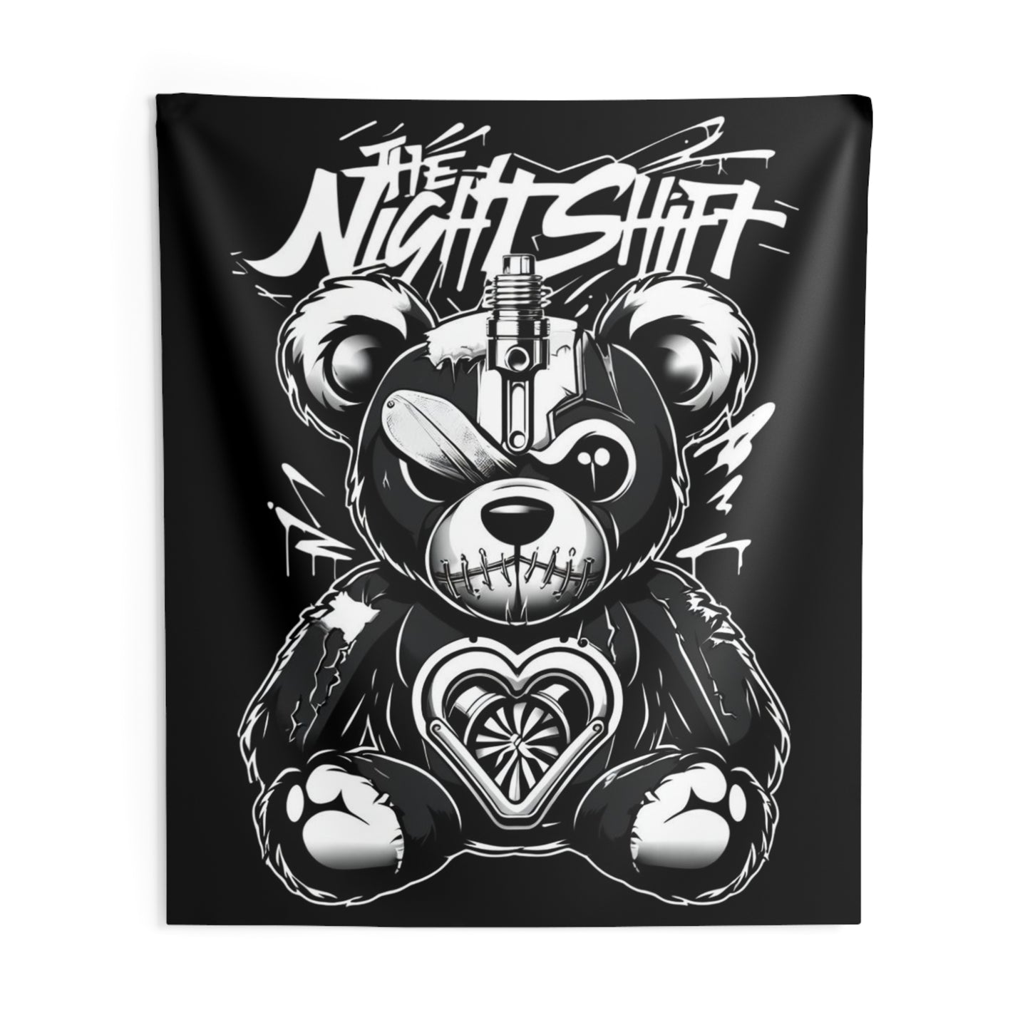Tattered Teddy Indoor Wall Tapestries - Shop Banner 88" × 104" Printify by The Night Shift Automotive Apparel