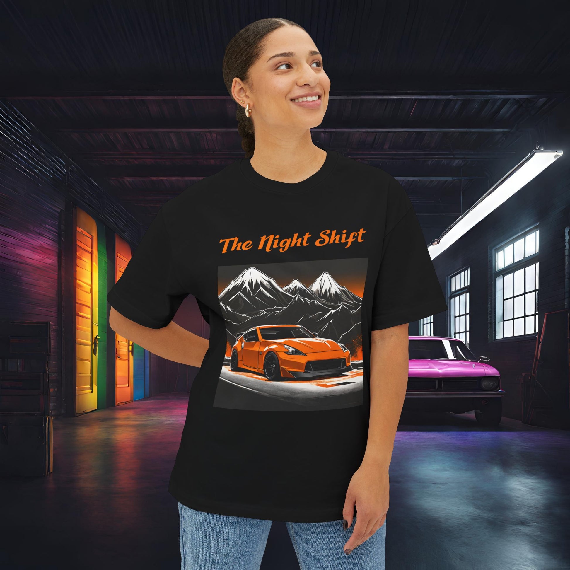 Nissan 370 Mountains-Premium, Ultra Soft, Unisex Oversized Boxy Tee Printify by The Night Shift Automotive Apparel