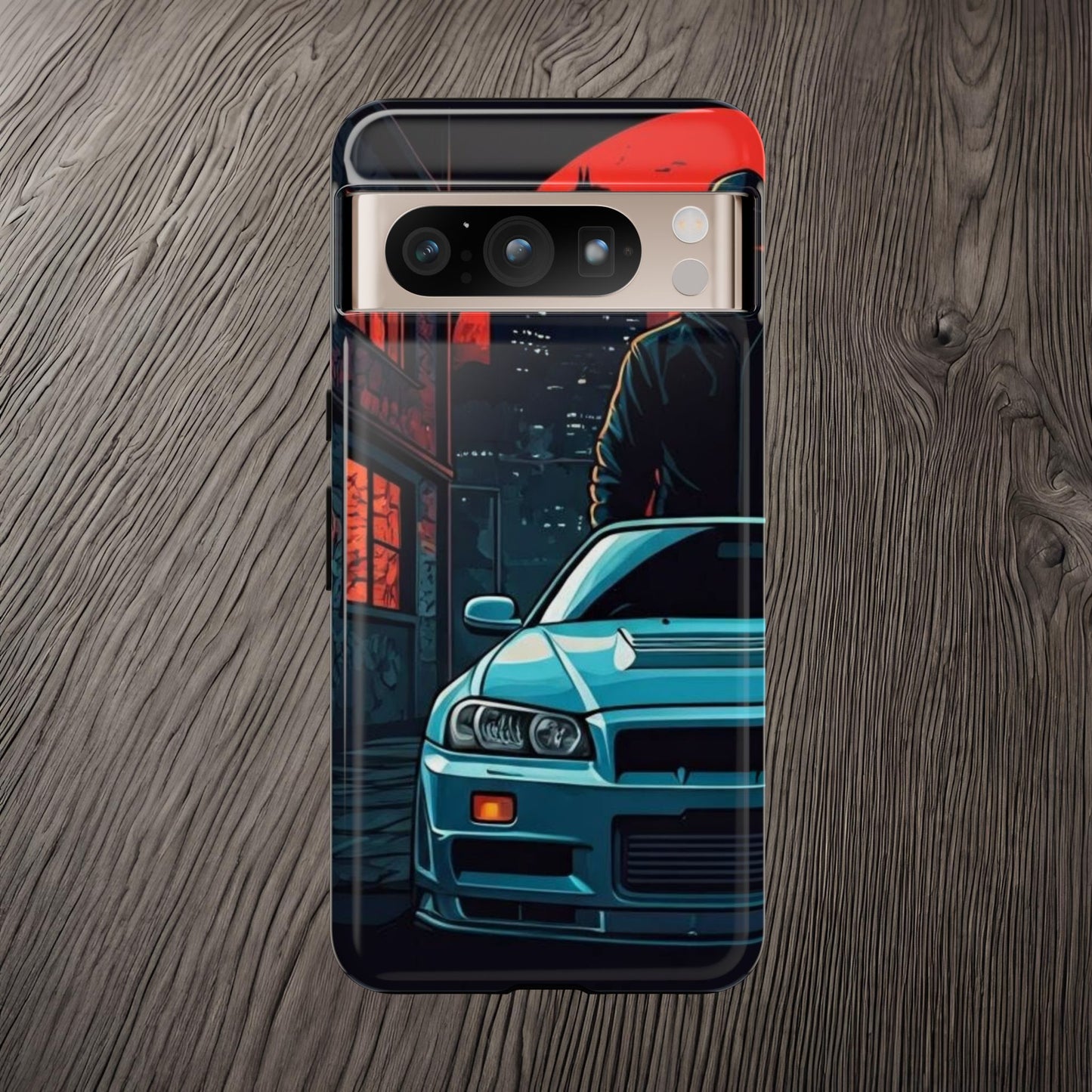 Nissan Skyline R34 Street Life-Dual Layer Ultra Tough Phone Case Google Pixel 8 Pro Glossy Printify by The Night Shift Automotive Apparel