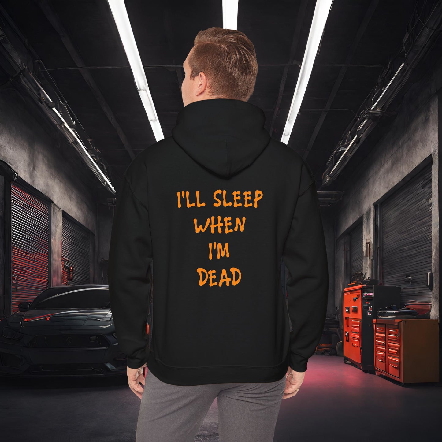 Eat, Drift, Fix, Repeat. I'll Sleep When I'm Dead-Ultra Soft, Premium Hoodie Black Printify by The Night Shift Automotive Apparel