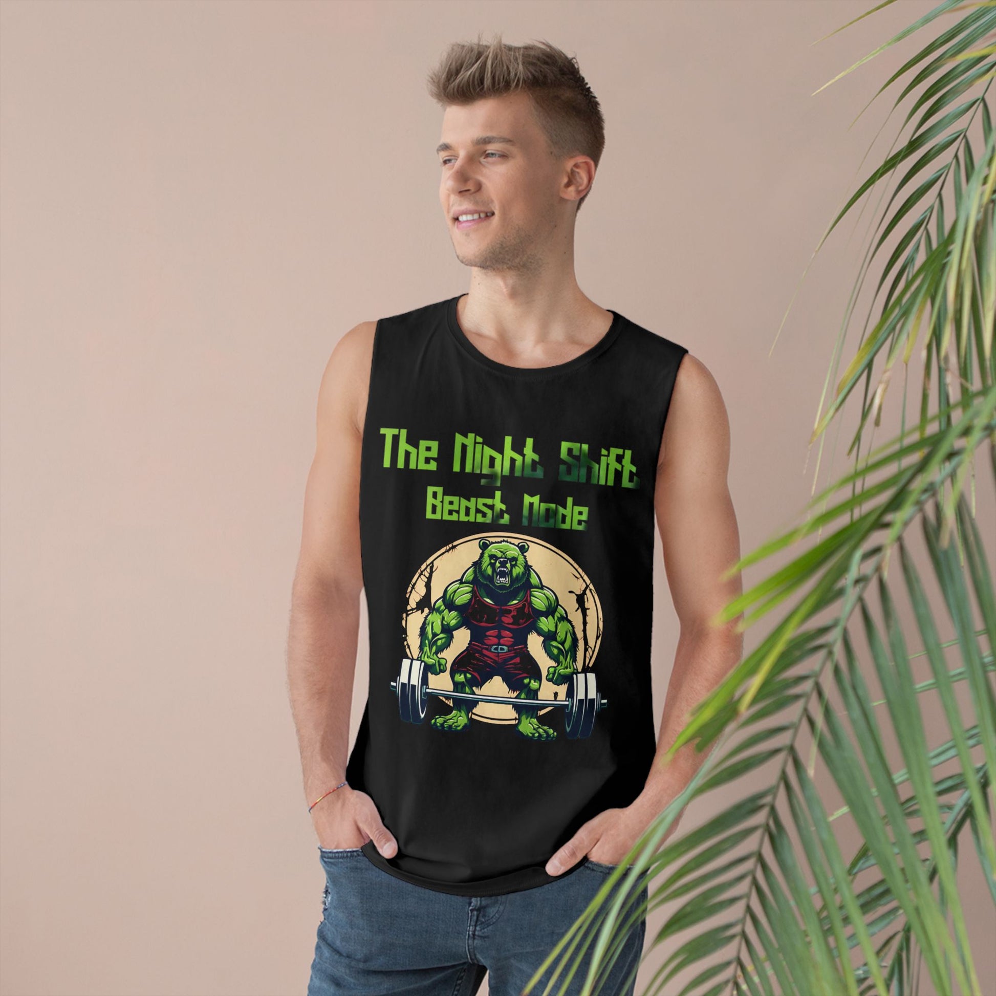 Beast Mode - Grizzly Body Builder - Premium Unisex Barnard Tank Top Printify by The Night Shift Automotive Apparel