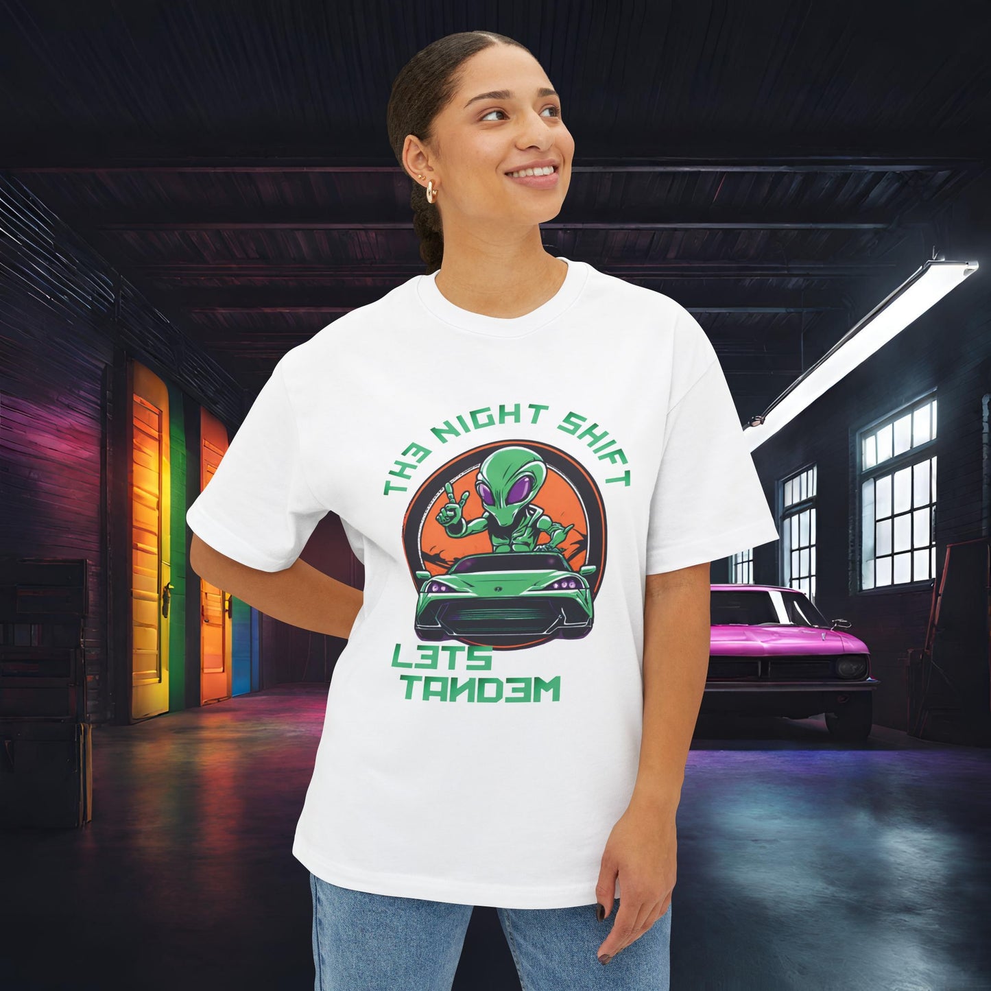 Lets Tandem Alien-Premium, Ultra Soft, Unisex Oversized Boxy Tee Printify by The Night Shift Automotive Apparel