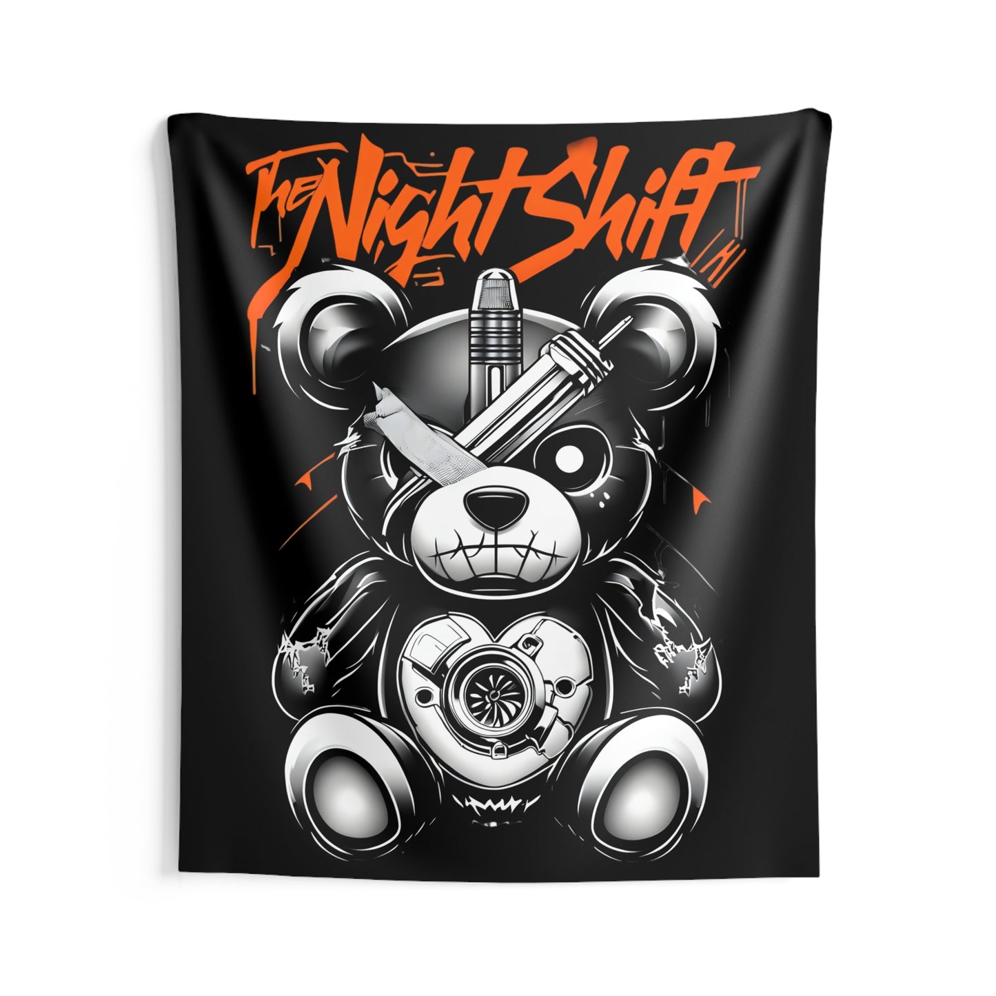 Tattered Teddy Indoor Wall Tapestries - Shop Banner 68" × 80" Printify by The Night Shift Automotive Apparel