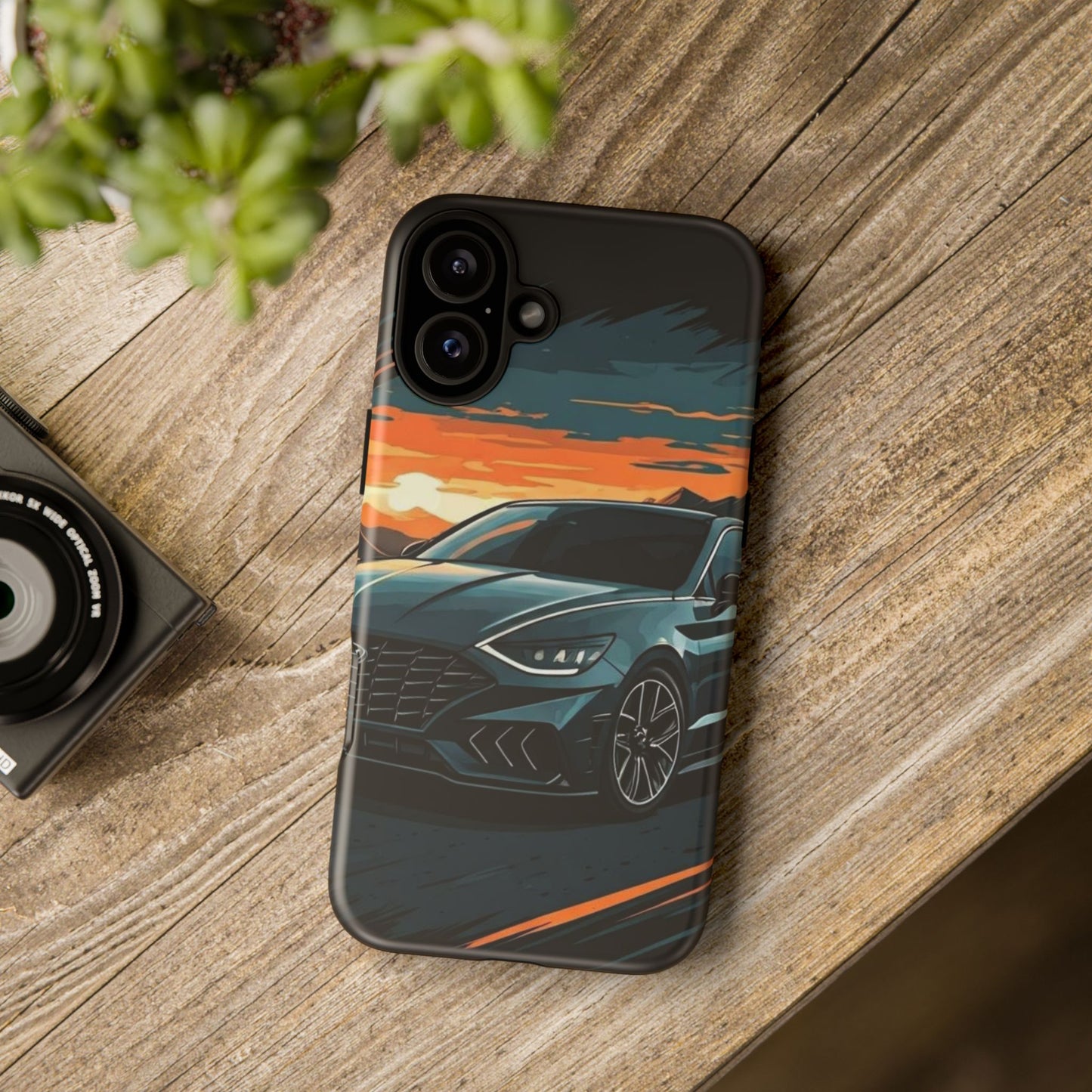 Hyundai Sonata-Sunset Drive-Dual Layer Ultra Tough Phone Case iPhone 16 Plus Matte Printify by The Night Shift Automotive Apparel