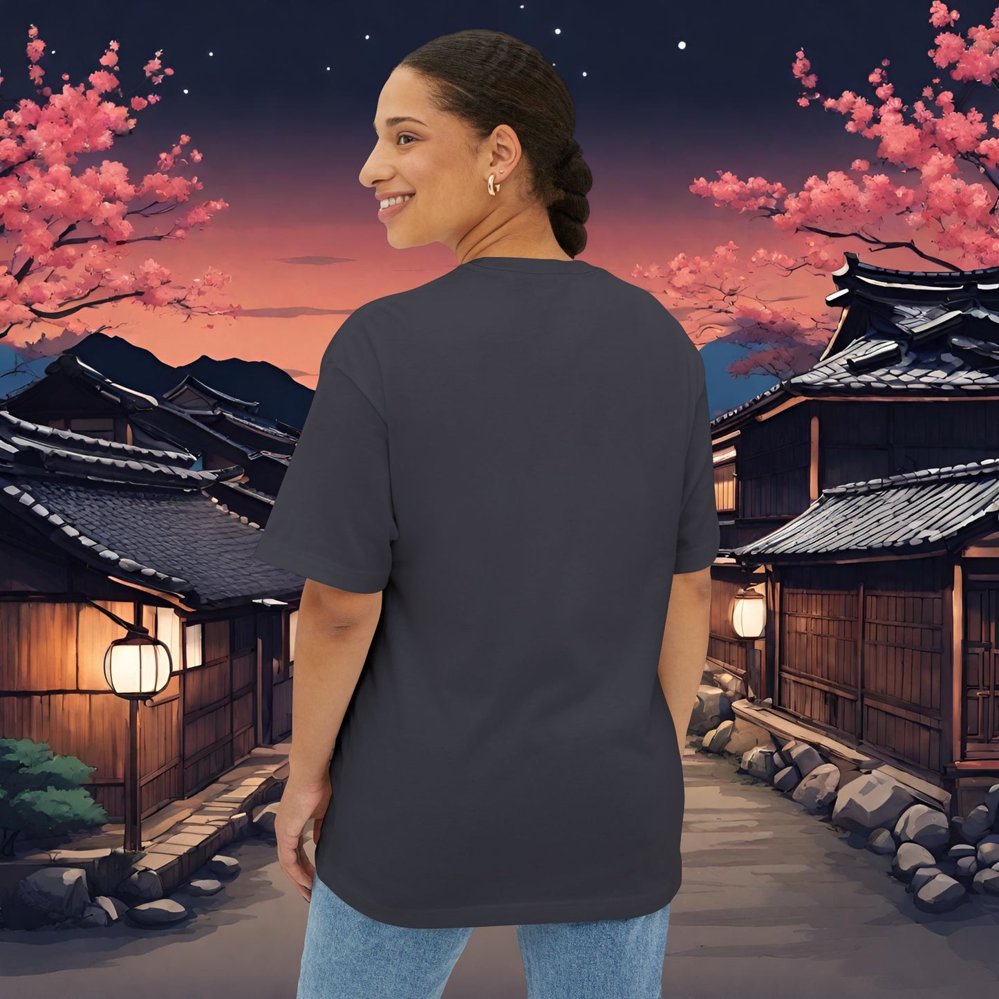 Samurai Full Moon Silhouette-Premium, Ultra Soft Unisex Oversized Boxy Tee Printify by The Night Shift Automotive Apparel