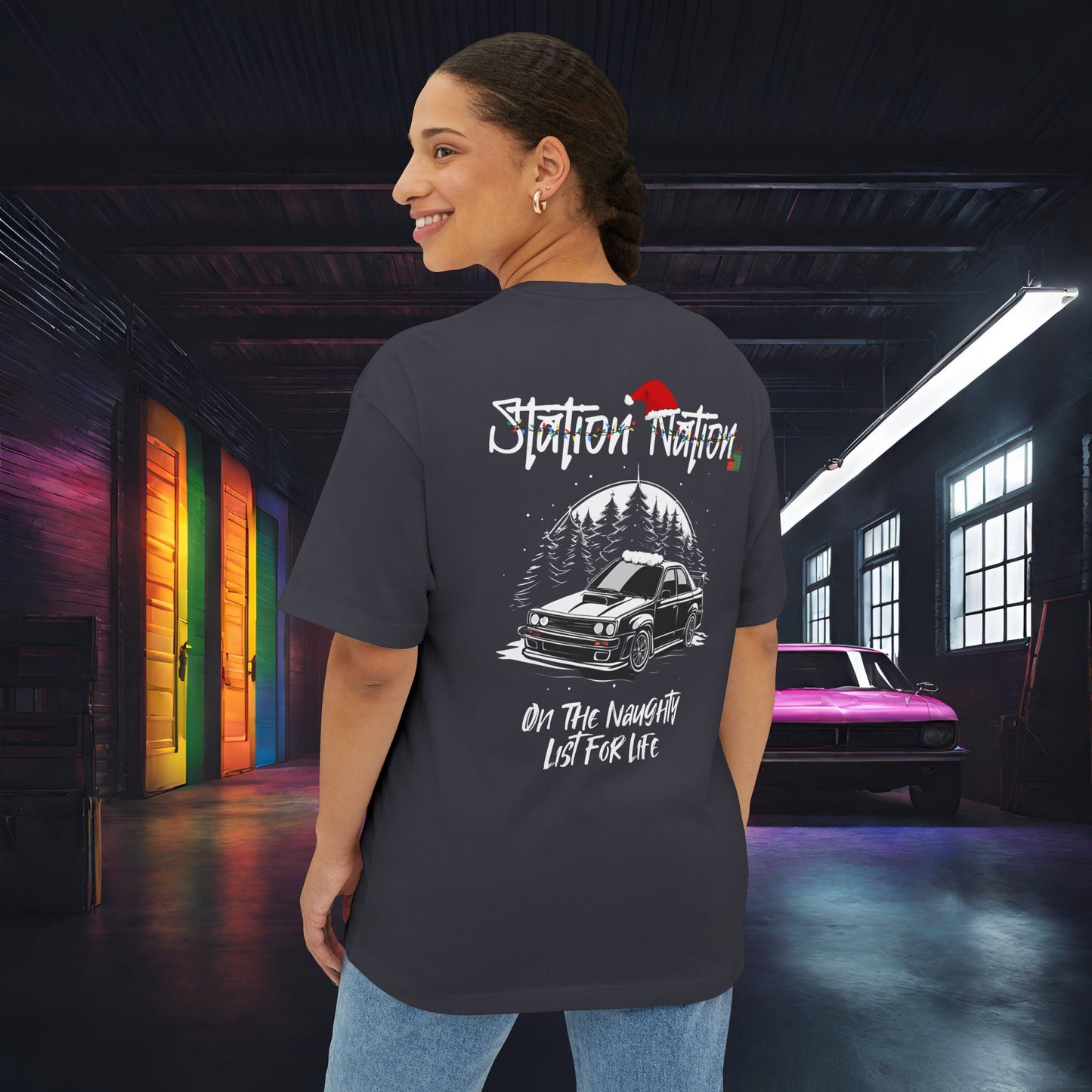 🎄 Christmas Limited Edition Station Nation-Premium, Ultra Soft Unisex Oversized Boxy Tee Dark Grey Printify by The Night Shift Automotive Apparel