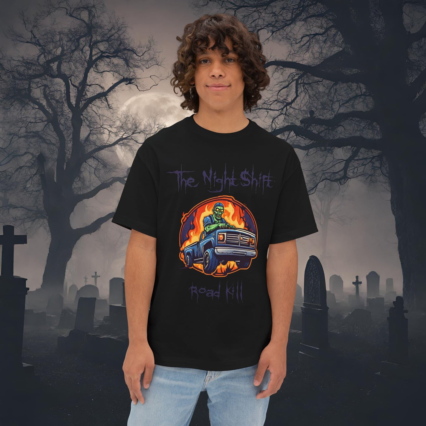 Road Kill-Premium, Ultra Soft Unisex Oversized Boxy Tee Black Printify by The Night Shift Automotive Apparel