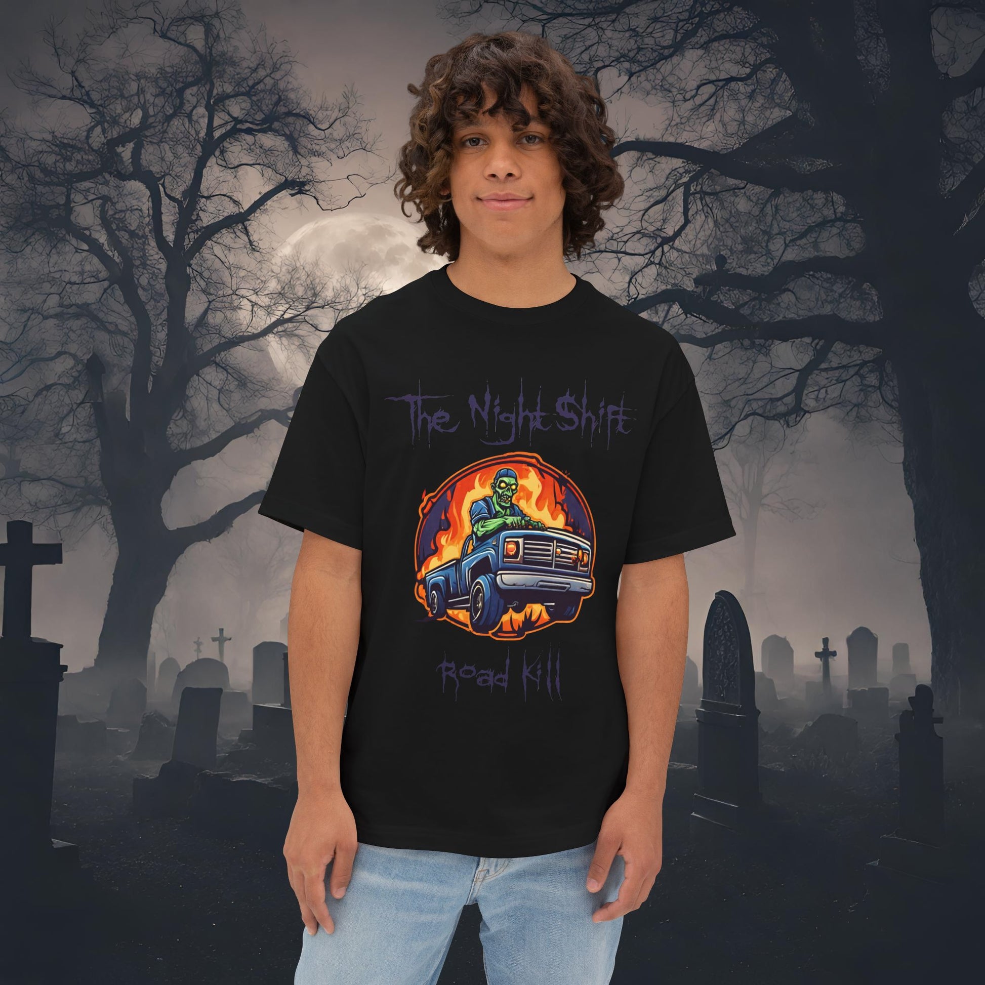 Road Kill-Premium, Ultra Soft Unisex Oversized Boxy Tee Black Printify by The Night Shift Automotive Apparel