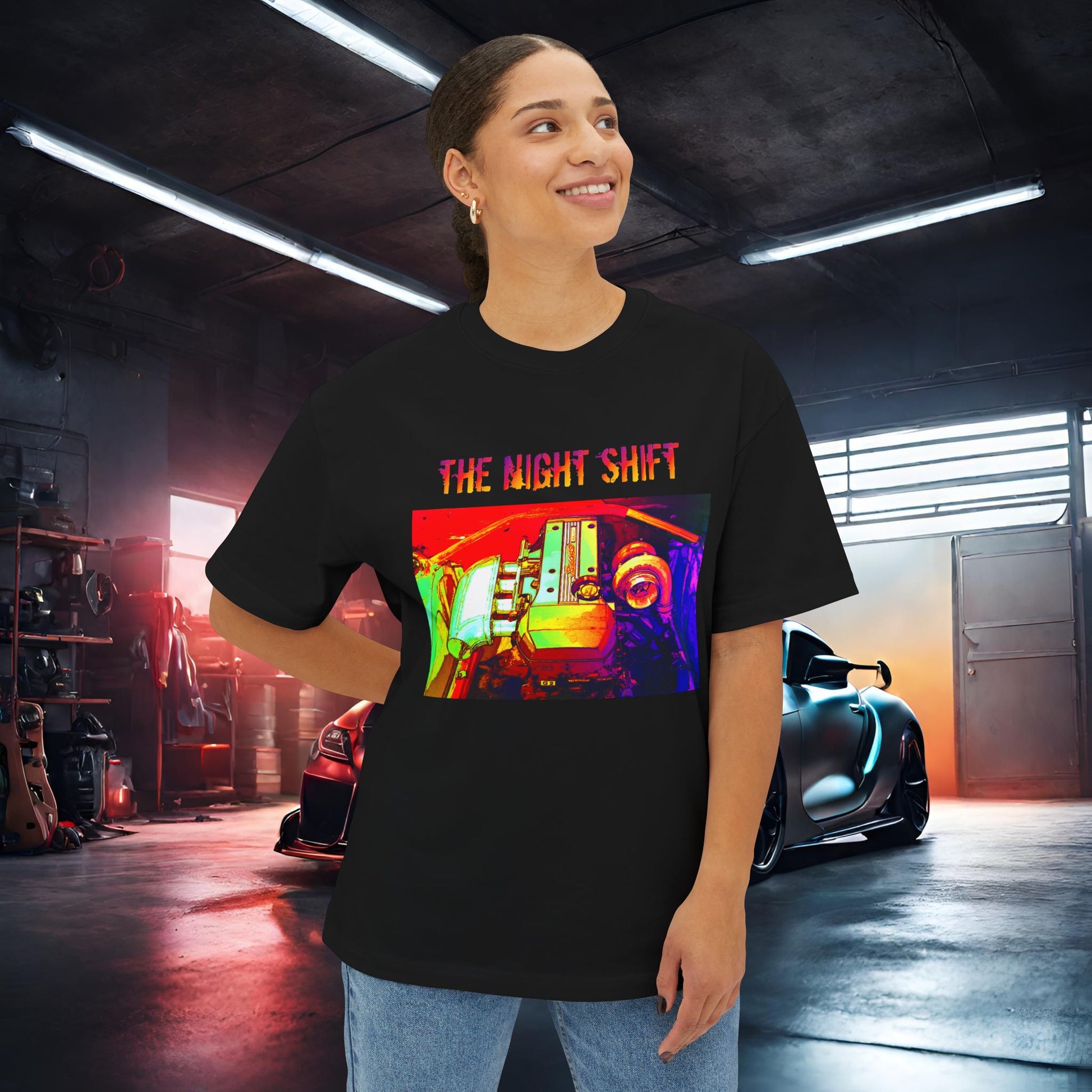 3S-GE Beams Turbo Synthwave-Premium, Ultra Soft Unisex Oversized Boxy Tee Printify by The Night Shift Automotive Apparel