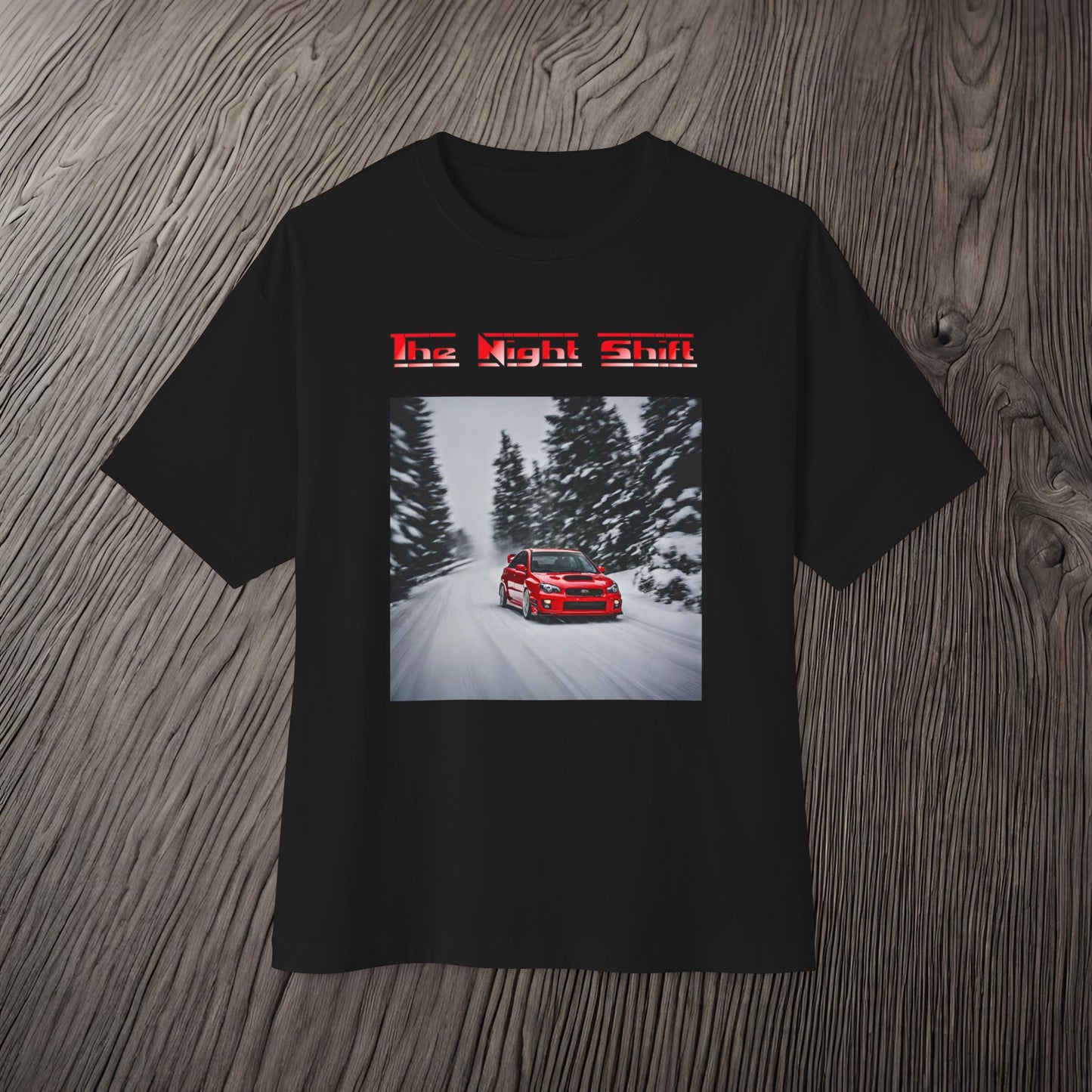 Subaru Impreza WRX/STI Snow Drifting-Premium, Ultra Soft Unisex Oversized Boxy Tee Printify by The Night Shift Automotive Apparel