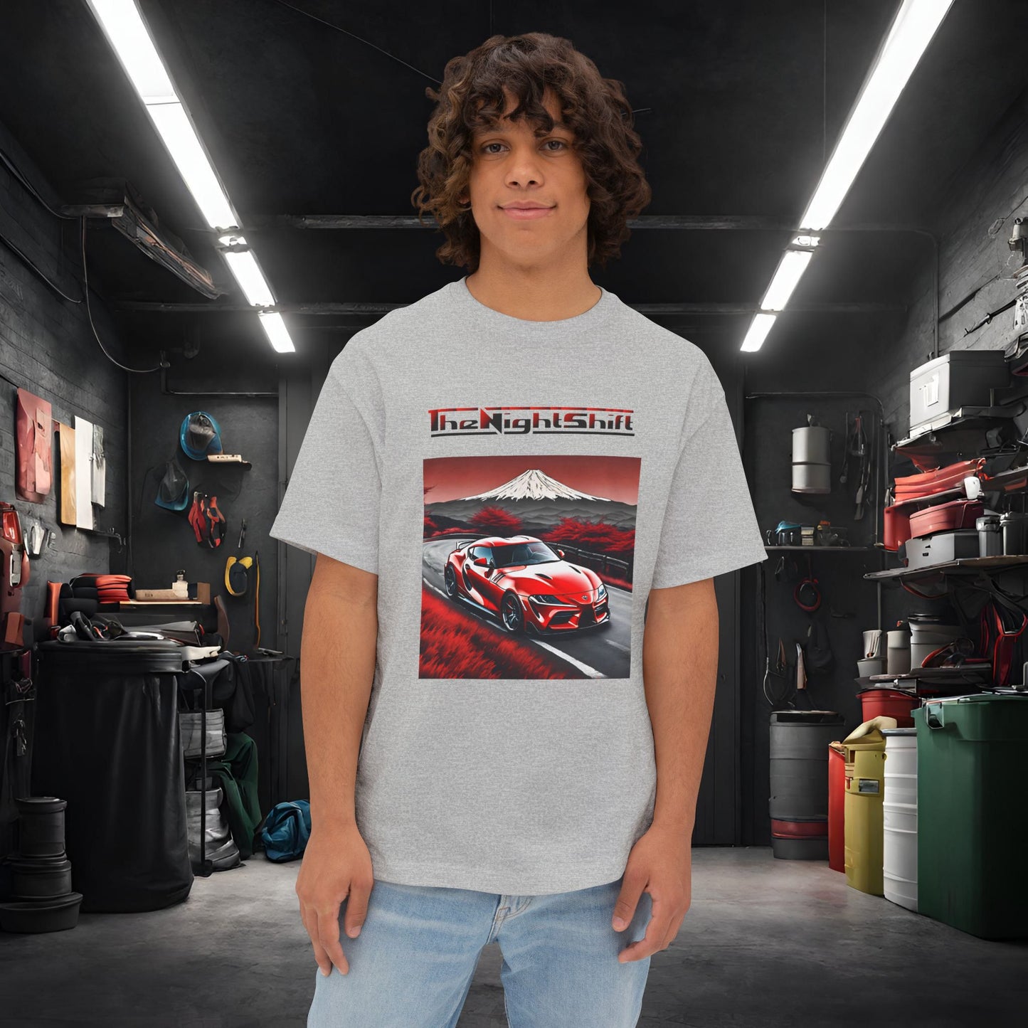Toyota Supra MK-V Mt Fuji-Premium, Ultra Soft, Unisex Oversized Boxy Tee Athletic Heather Printify by The Night Shift Automotive Apparel