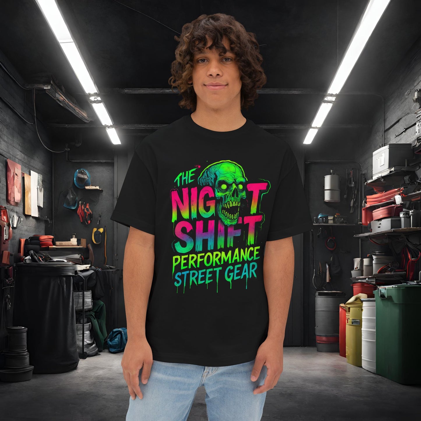 The Night Shift-Premium, Ultra Soft Unisex Oversized Boxy Tee Black Printify by The Night Shift Automotive Apparel
