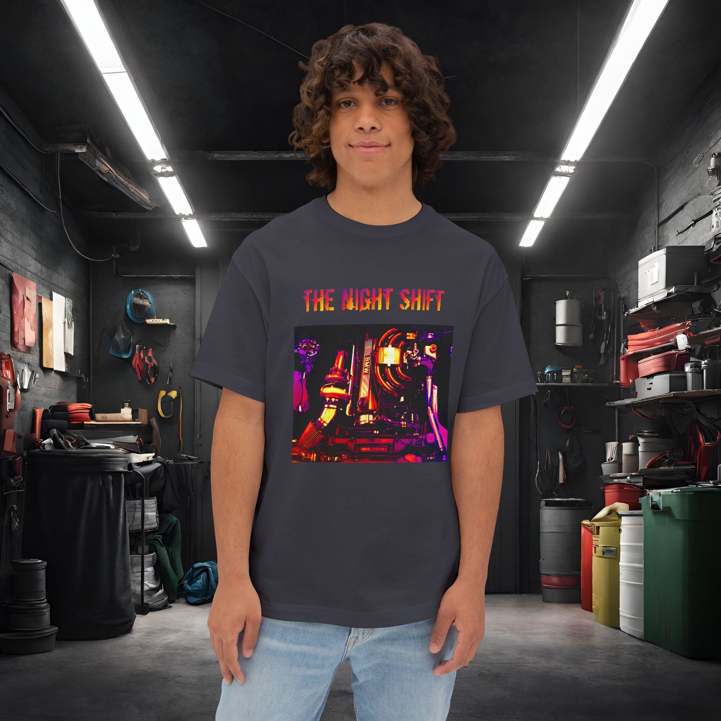 M20B30 Synthwave-Premium, Ultra Soft Unisex Oversized Boxy Tee Dark Grey Printify by The Night Shift Automotive Apparel