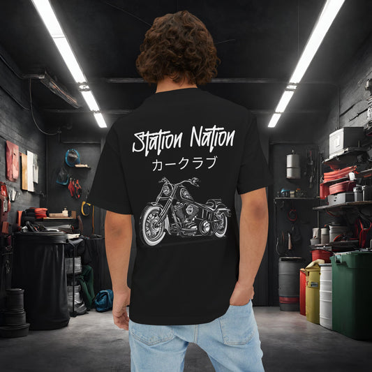 Station Nation-Premium, Ultra Soft Unisex Oversized Boxy Tee Black Printify by The Night Shift Automotive Apparel