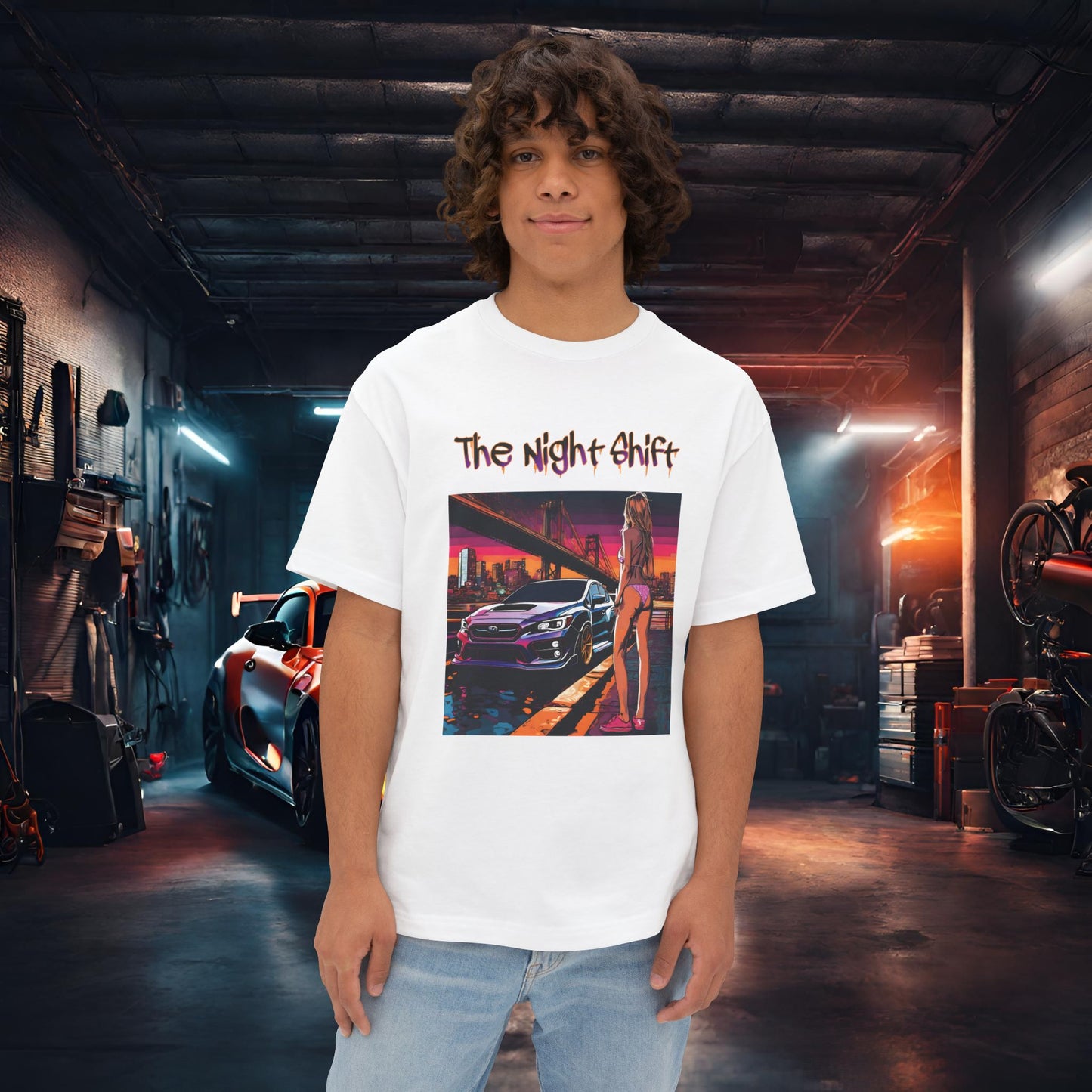 Subaru WRX/STI Beach Boulevard-Premium, Ultra Soft Unisex Oversized Boxy Tee White Printify by The Night Shift Automotive Apparel