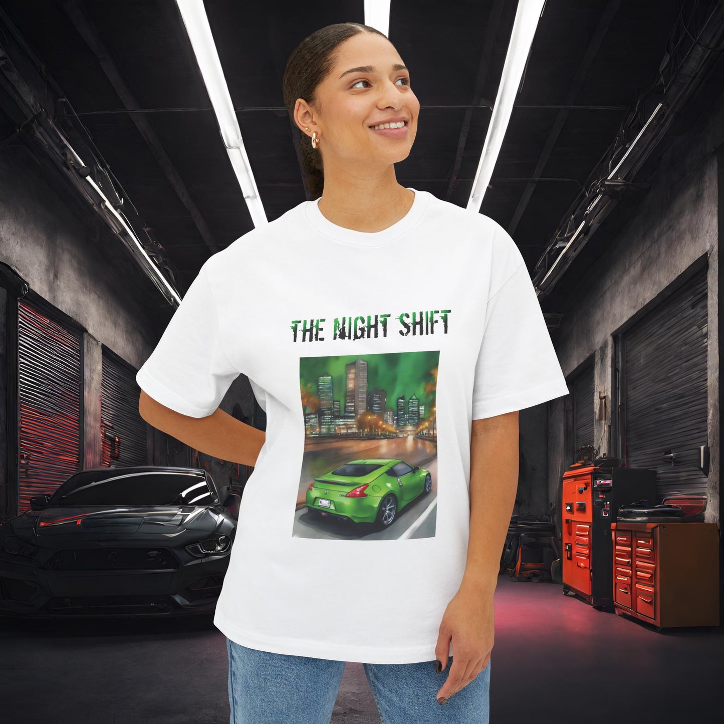 Nissan 370z-Premium, Ultra Soft Unisex Oversized Boxy Tee Printify by The Night Shift Automotive Apparel