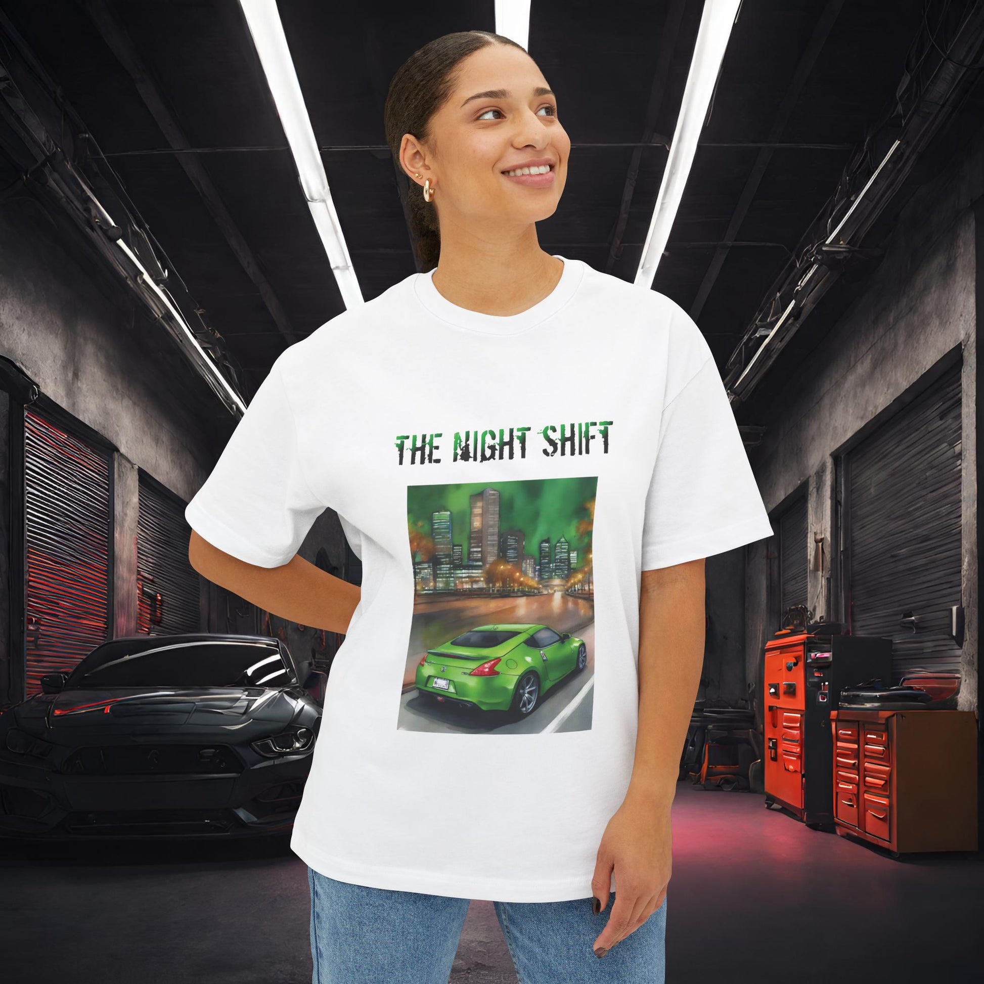 Nissan 370z-Premium, Ultra Soft Unisex Oversized Boxy Tee Printify by The Night Shift Automotive Apparel