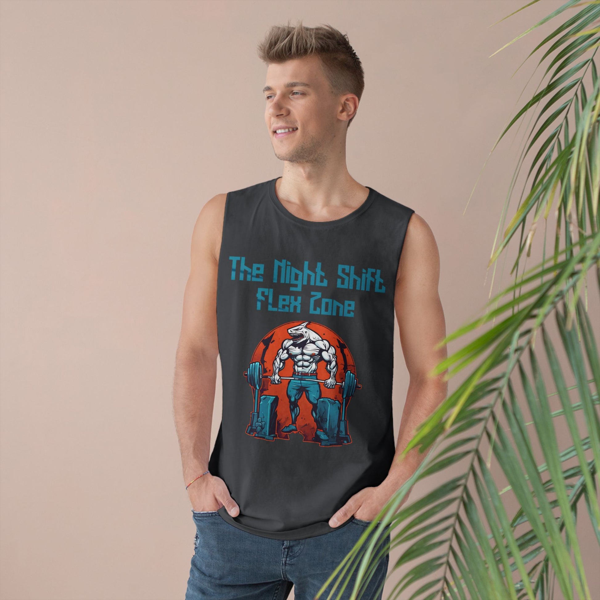 Flex Zone - Shark Body Builder - Premium Unisex Barnard Tank Top Printify by The Night Shift Automotive Apparel