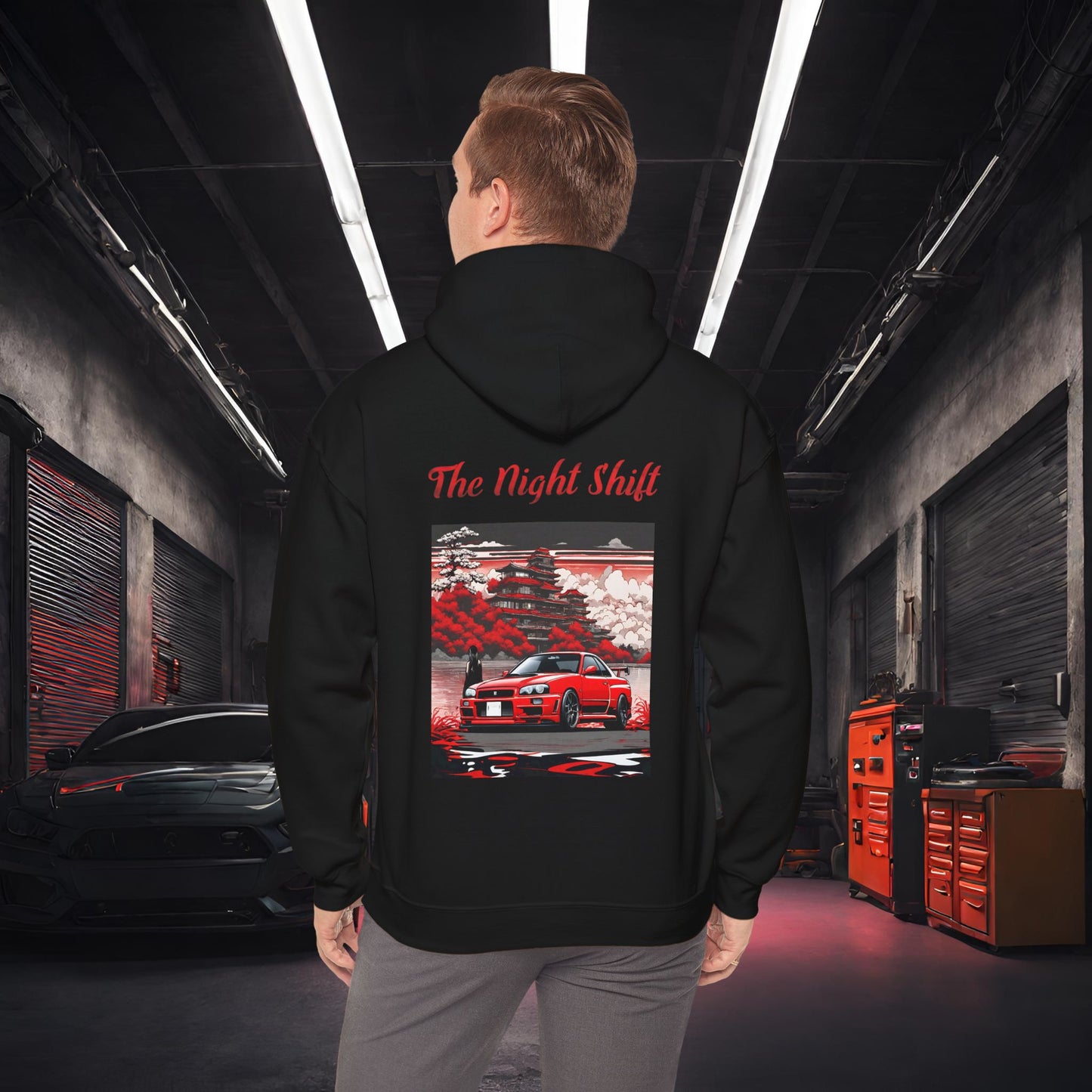 Nissan Skyline R34 Cherry Blossom-Premium, Ultra Soft, Unisex Hoodie Black Printify by The Night Shift Automotive Apparel