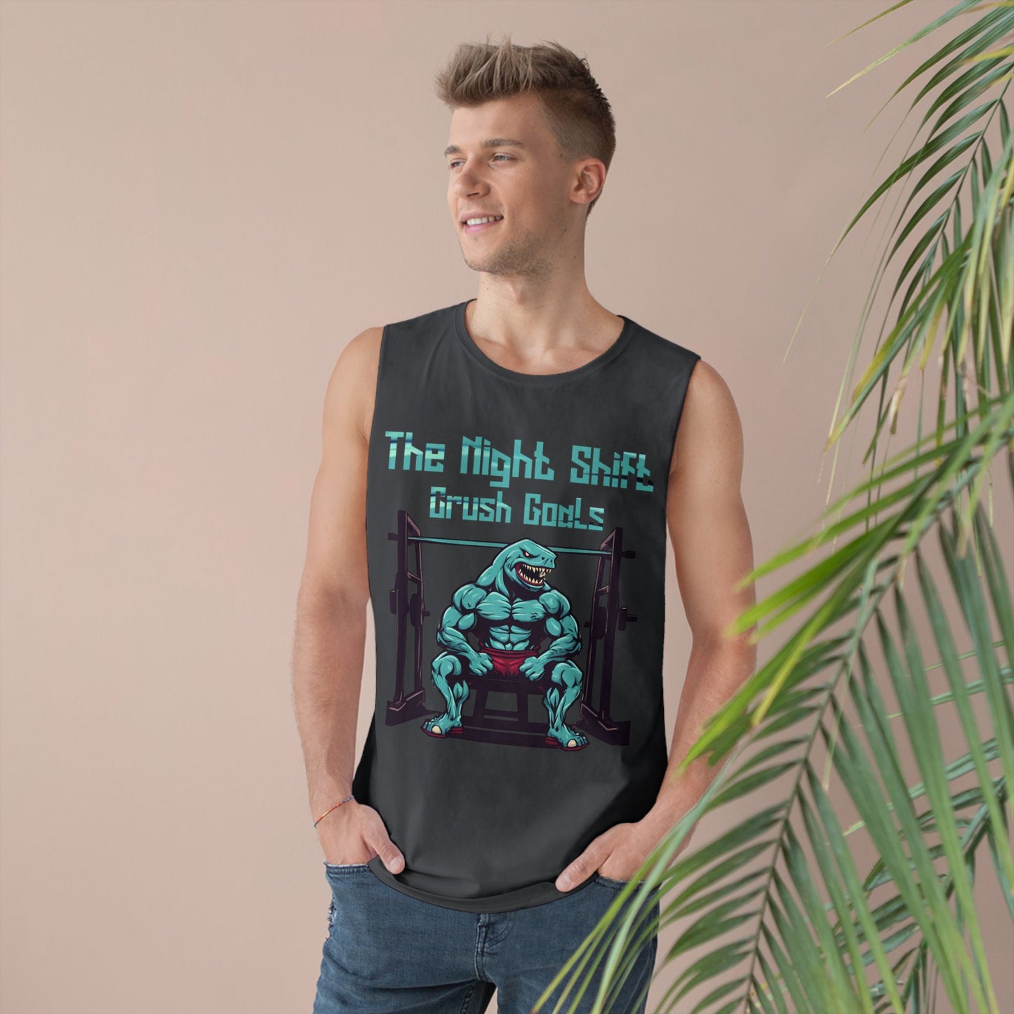 Crush Goals - Shark Body Builder - Premium Unisex Barnard Tank Top Printify by The Night Shift Automotive Apparel