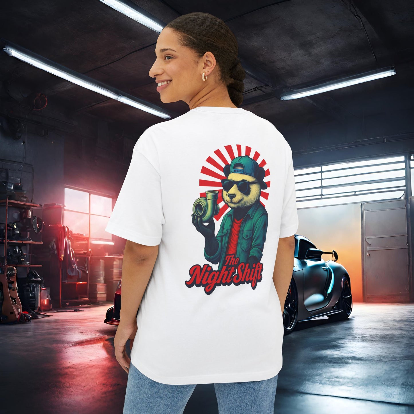 Good Vibes Panda-Premium, Ultra Soft Unisex Oversized Boxy Tee Printify by The Night Shift Automotive Apparel