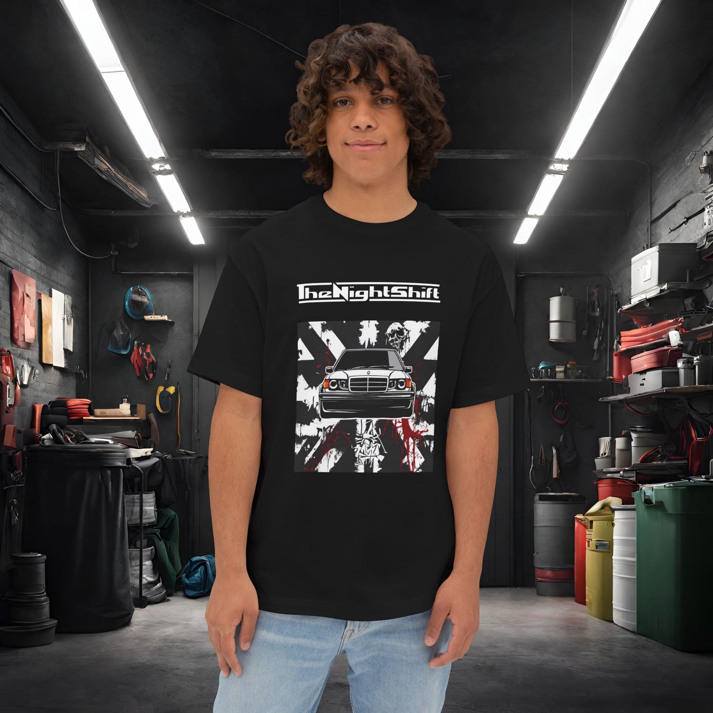 Mercedes Benz 190e Evo 2 AMG- Premium, Ultra Soft, Unisex Oversized Boxy Tee Black Printify by The Night Shift Automotive Apparel