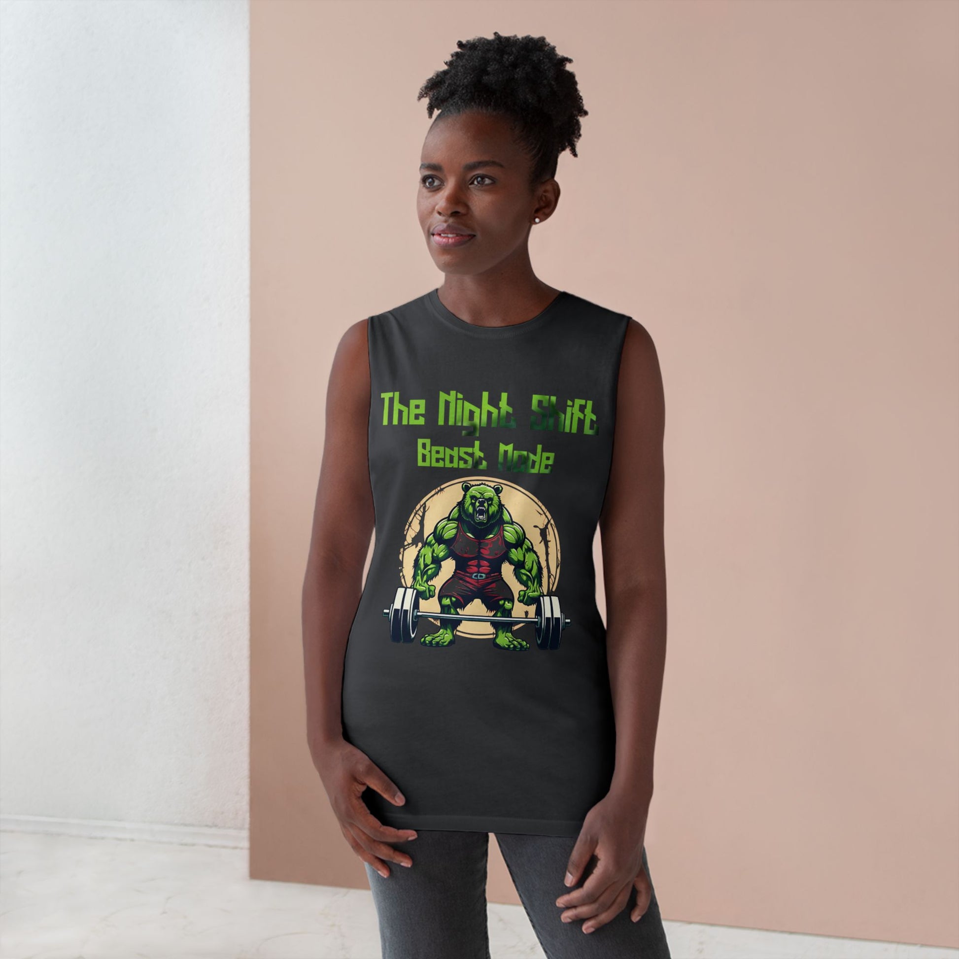 Beast Mode - Grizzly Body Builder - Premium Unisex Barnard Tank Top Printify by The Night Shift Automotive Apparel