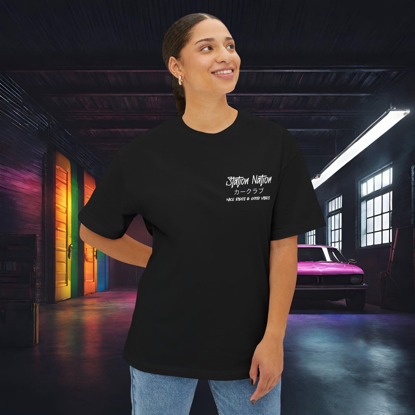 Station Nation-Premium, Ultra Soft Unisex Oversized Boxy Tee Printify by The Night Shift Automotive Apparel