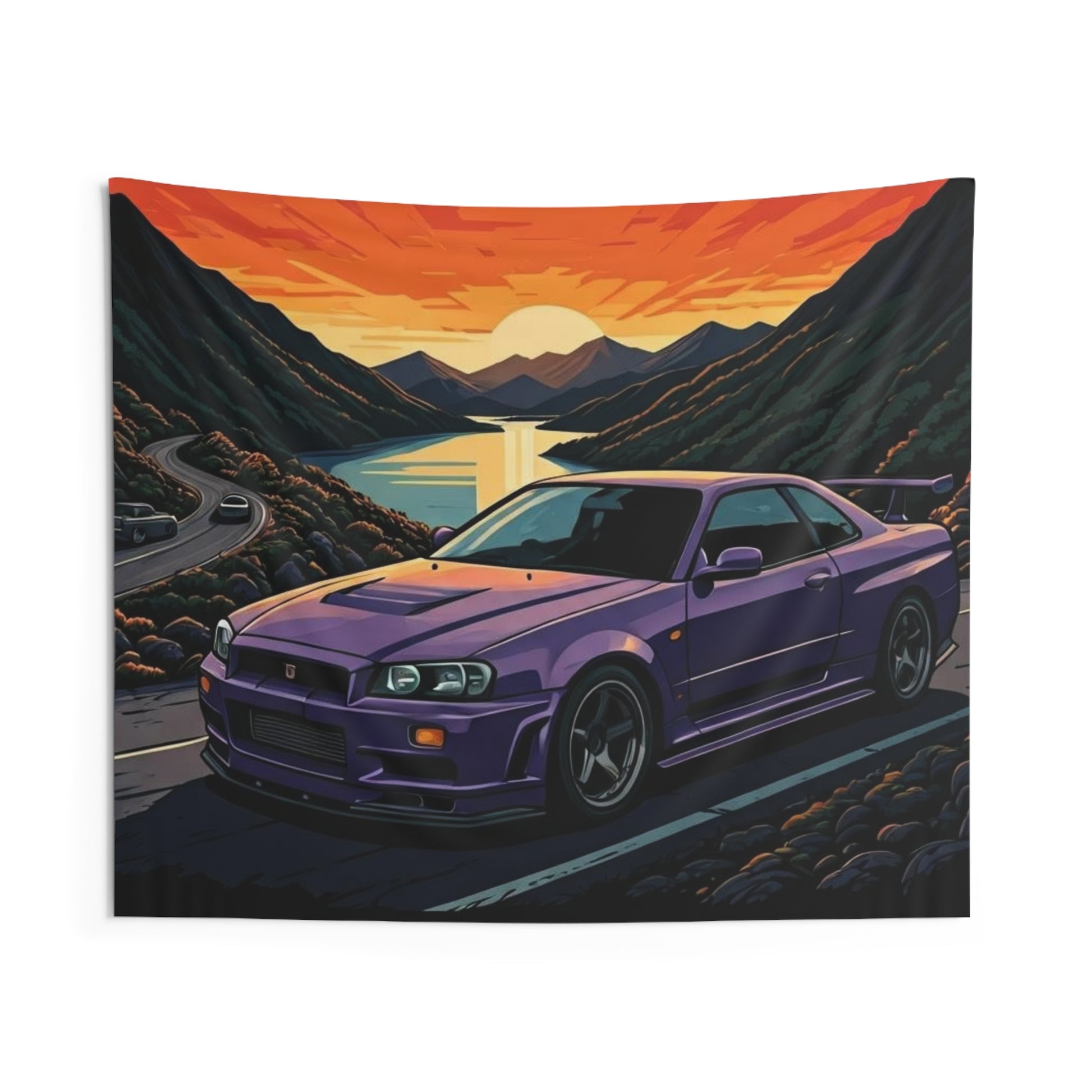 Nissan Skyline R34 Indoor Wall Tapestries - Shop Banner 60" × 50" Printify by The Night Shift Automotive Apparel