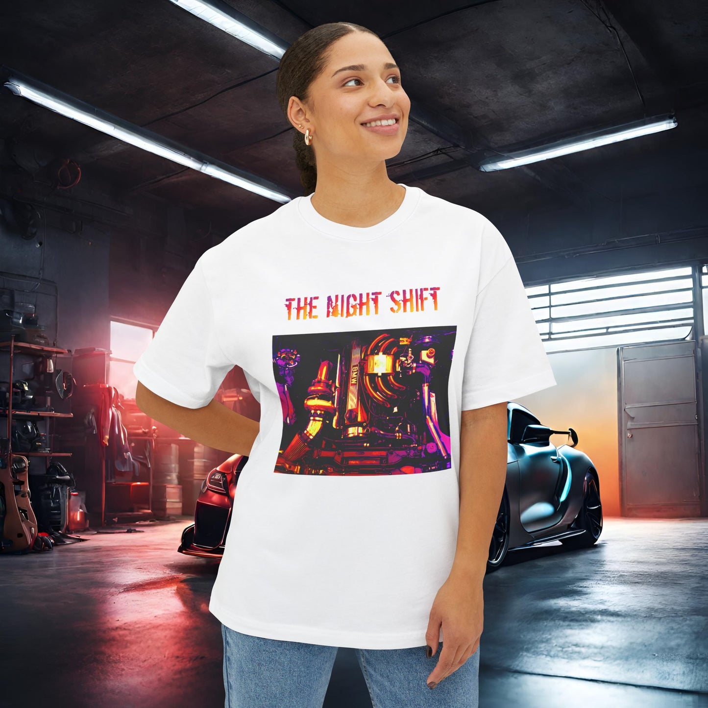 M20B30 Synthwave-Premium, Ultra Soft Unisex Oversized Boxy Tee Printify by The Night Shift Automotive Apparel