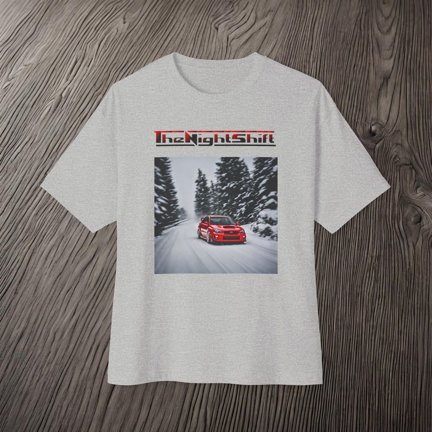 Subaru Impreza WRX/STI Snow Drifting-Premium, Ultra Soft Unisex Oversized Boxy Tee Printify by The Night Shift Automotive Apparel