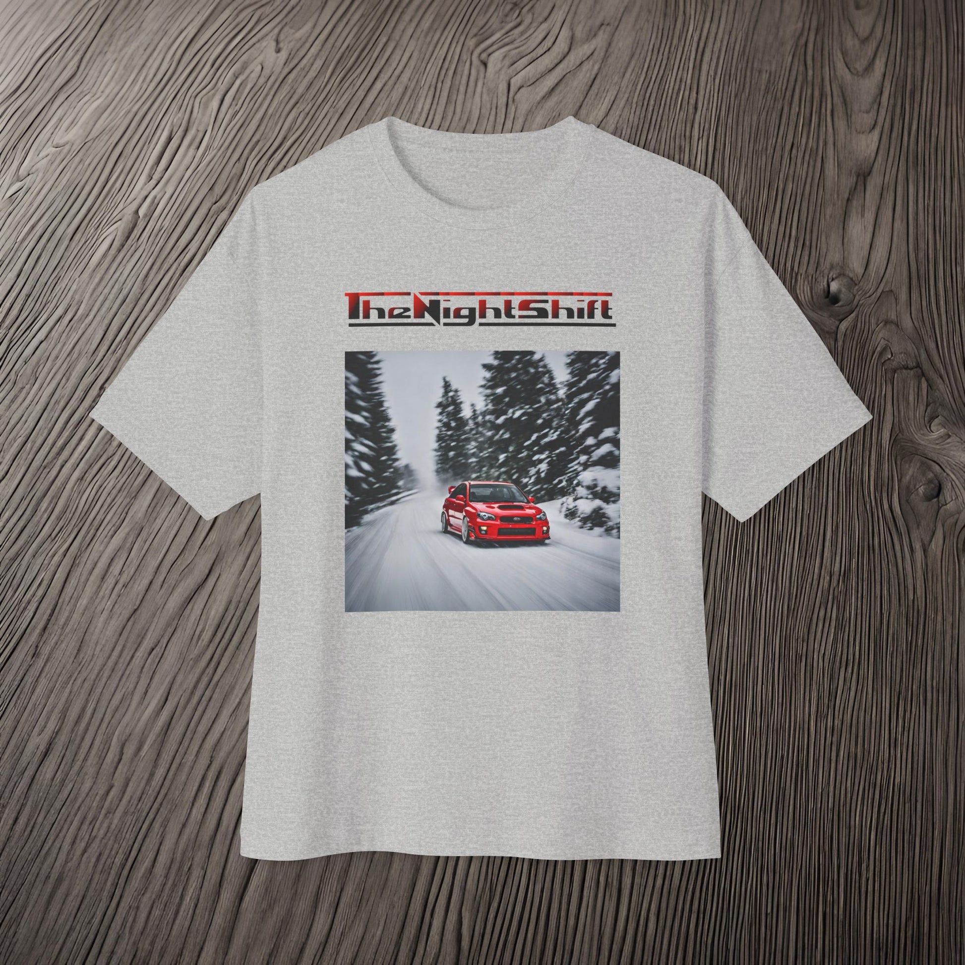 Subaru Impreza WRX/STI Snow Drifting-Premium, Ultra Soft Unisex Oversized Boxy Tee Printify by The Night Shift Automotive Apparel