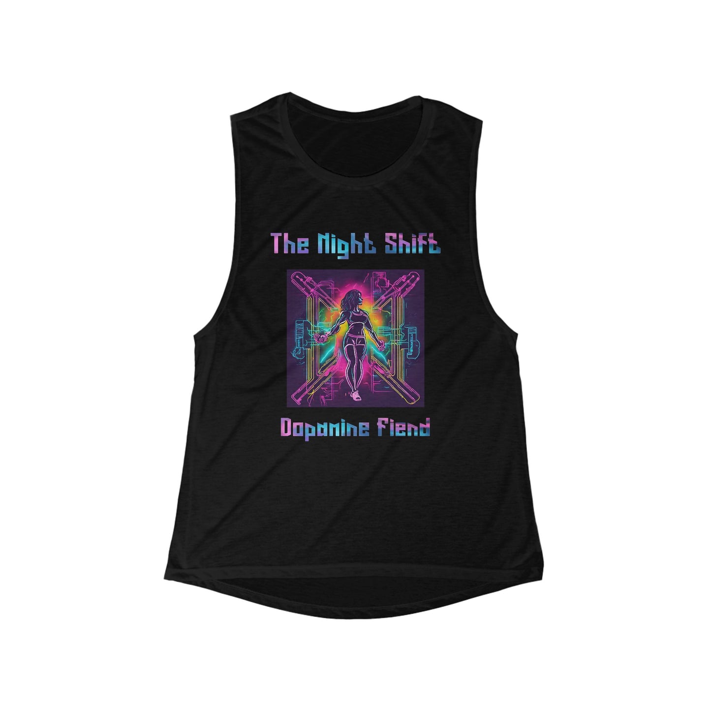 Dopamine Fiend - Women's Flowy Scoop Muscle Tank Top Black Printify by The Night Shift Automotive Apparel