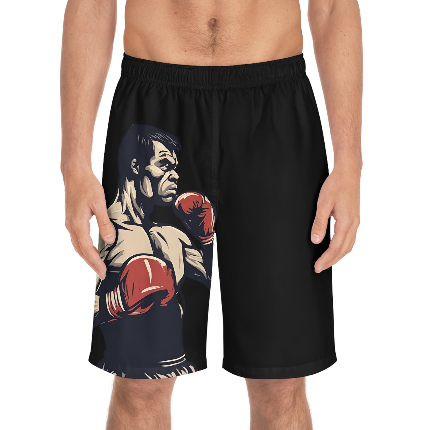 Boxing Champ - Men's Relaxed Fit Board Shorts Seam thread color automatically matched to design Printify by The Night Shift Automotive Apparel