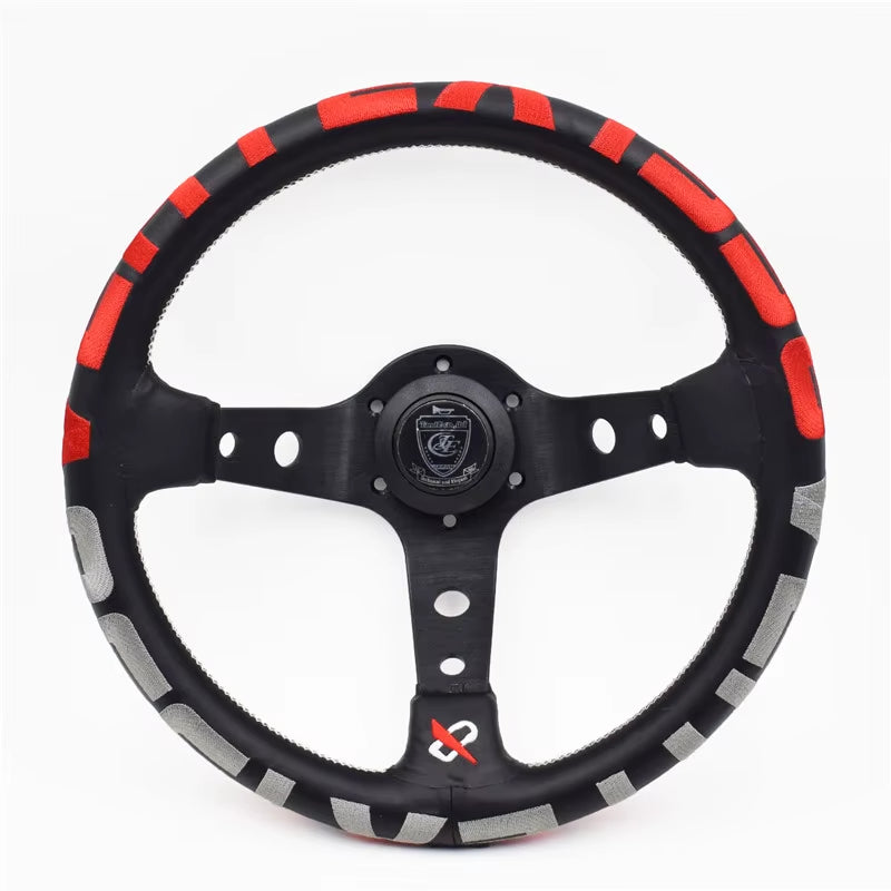 VERTEX 1996 325mm Genuine Leather Embroidered Deep Dish Steering Wheels Black Red The Night Shift Performance Street Gear by The Night Shift Automotive Apparel
