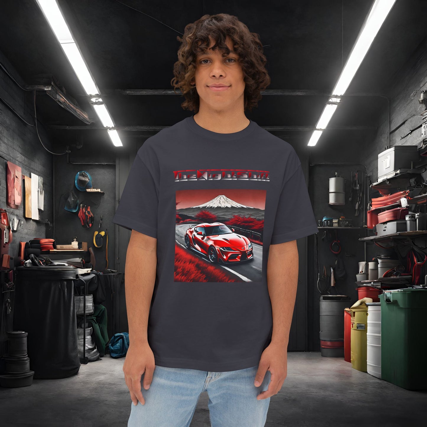 Toyota Supra MK-V Mt Fuji-Premium, Ultra Soft, Unisex Oversized Boxy Tee Dark Grey Printify by The Night Shift Automotive Apparel