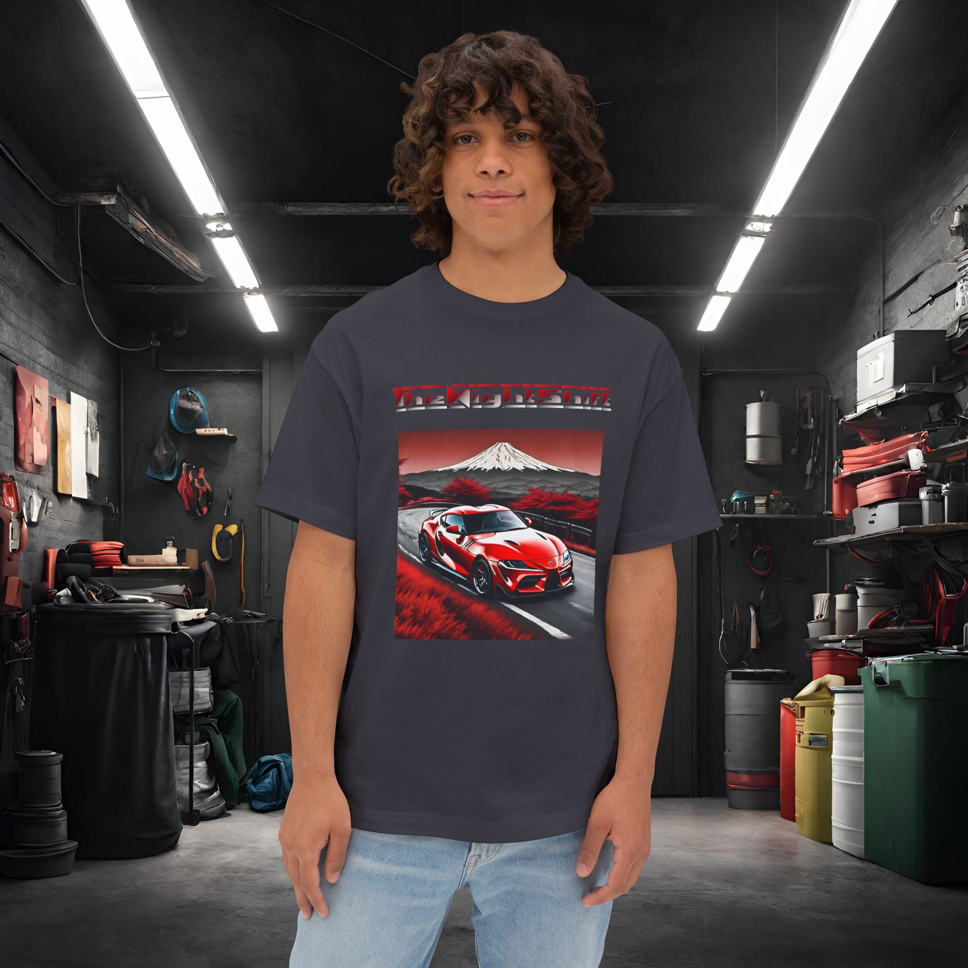 Toyota Supra MK-V Mt Fuji-Premium, Ultra Soft, Unisex Oversized Boxy Tee Dark Grey Printify by The Night Shift Automotive Apparel