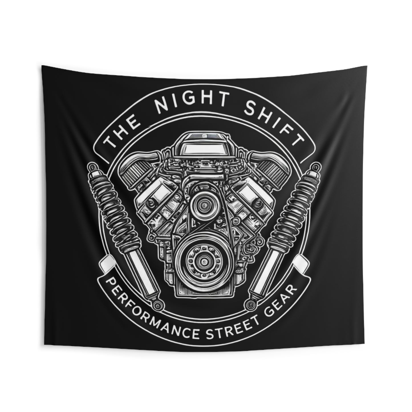 The Night Shift Indoor Wall Tapestries - Shop Banner 104" × 88" Printify by The Night Shift Automotive Apparel