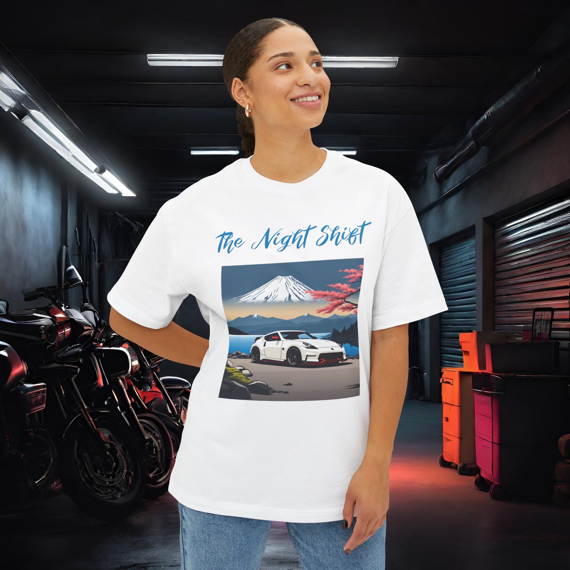 Nissan 370 Mt Fuji-Premium, Ultra Soft, Unisex Oversized Boxy Tee Printify by The Night Shift Automotive Apparel