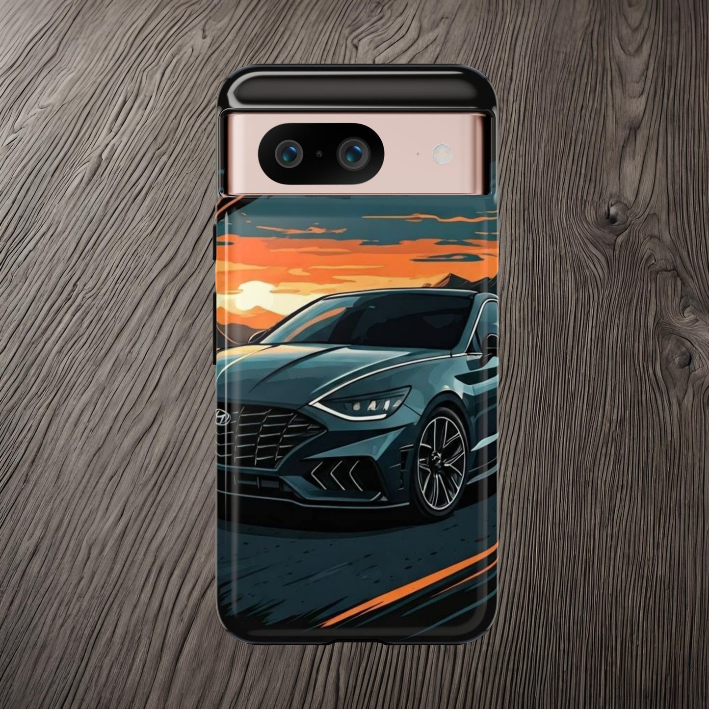 Hyundai Sonata-Sunset Drive-Dual Layer Ultra Tough Phone Case Google Pixel 8 Glossy Printify by The Night Shift Automotive Apparel