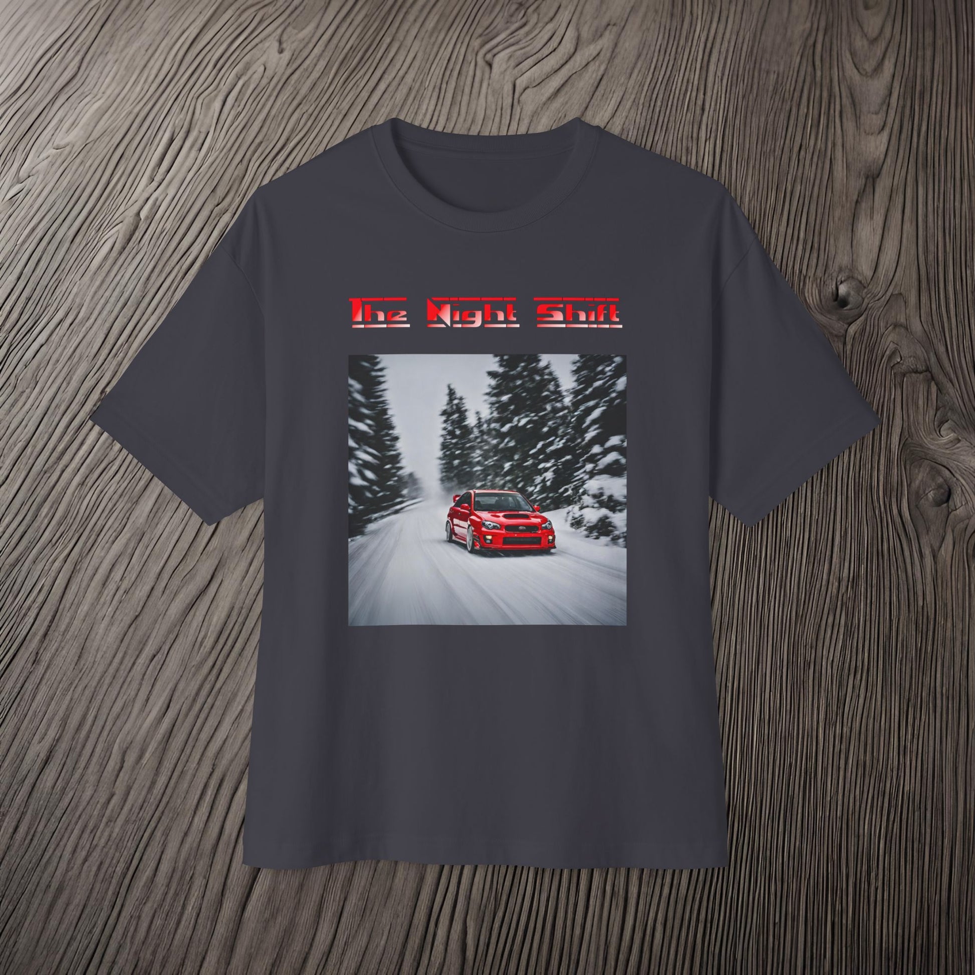 Subaru Impreza WRX/STI Snow Drifting-Premium, Ultra Soft Unisex Oversized Boxy Tee Printify by The Night Shift Automotive Apparel