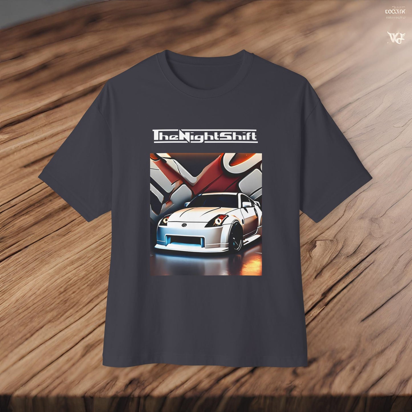 Nissan 350z Graffiti Wall-Premium, Ultra Soft, Unisex Oversized Boxy Tee Printify by The Night Shift Automotive Apparel