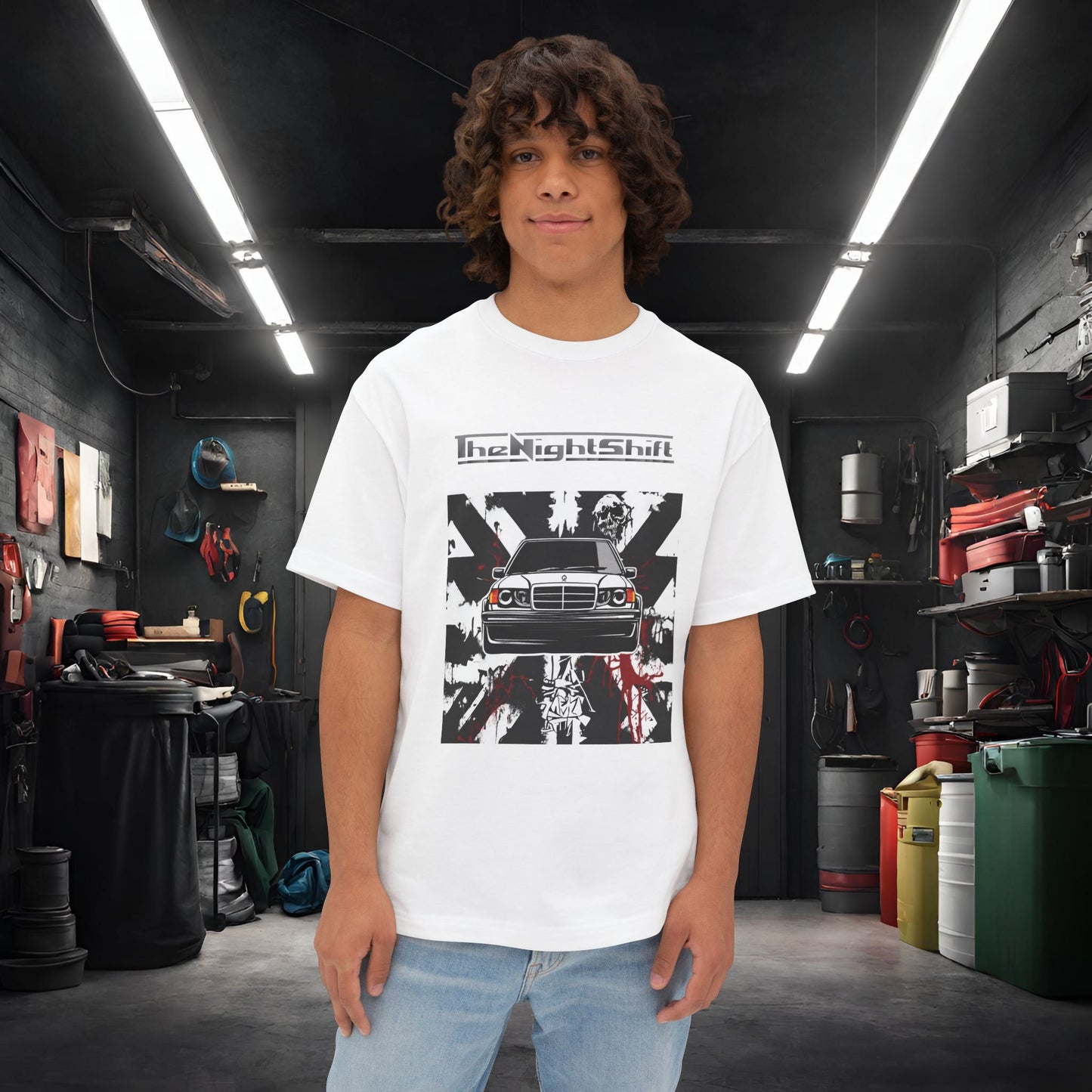 Mercedes Benz 190e Evo 2 AMG- Premium, Ultra Soft, Unisex Oversized Boxy Tee White Printify by The Night Shift Automotive Apparel
