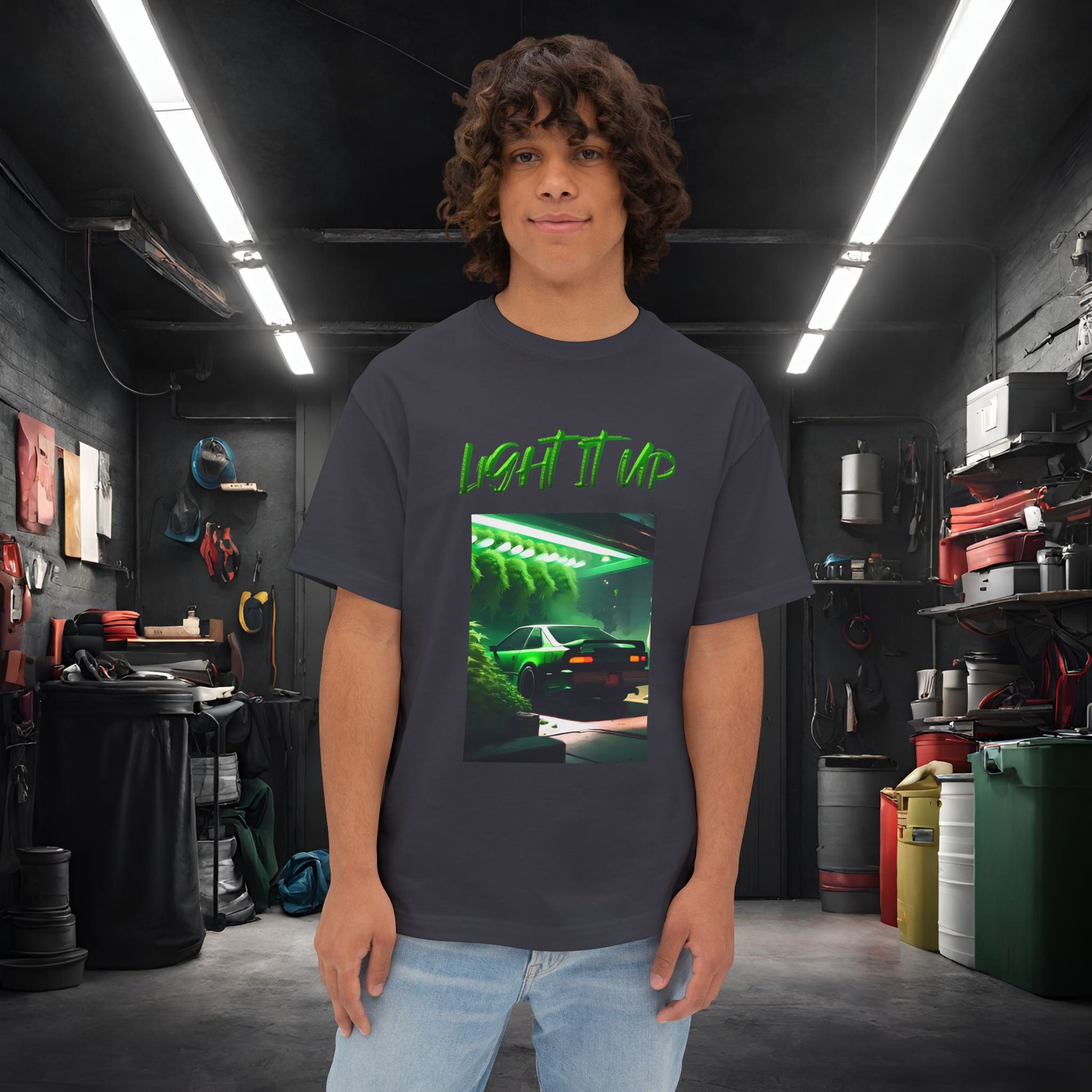 Light It Up-Premium, Ultra Soft Unisex Oversized Boxy Tee Dark Grey Printify by The Night Shift Automotive Apparel