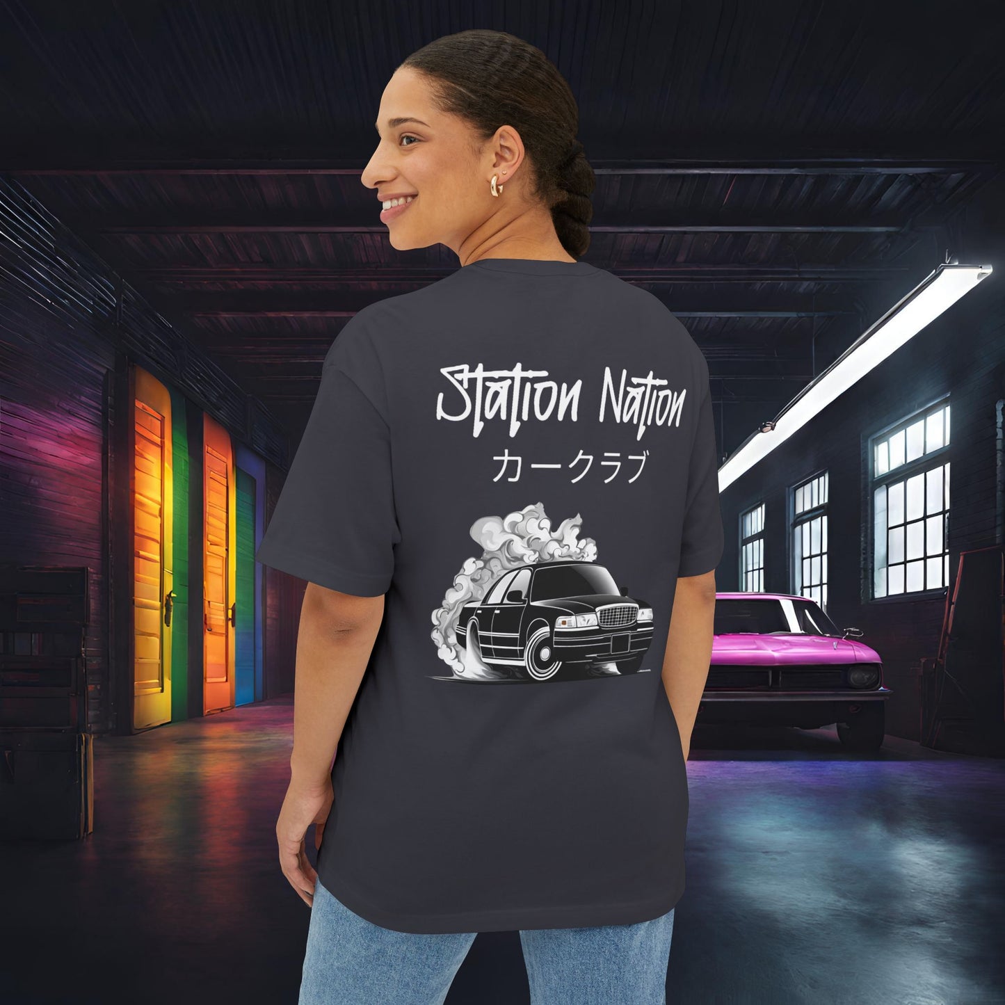 Station Nation-Premium, Ultra Soft Unisex Oversized Boxy Tee Printify by The Night Shift Automotive Apparel