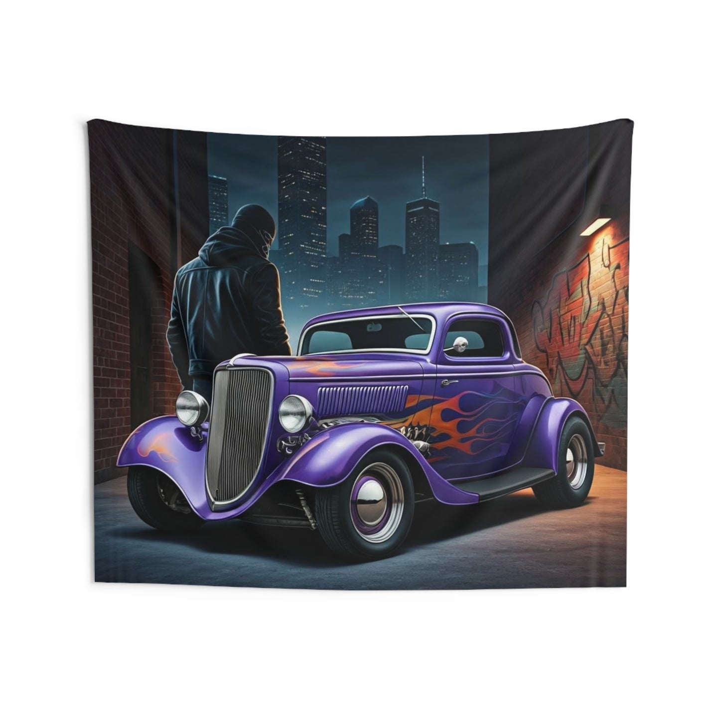 1934 Ford 3 Window Coupe Indoor Wall Tapestries - Shop Banner 80" × 68" Printify by The Night Shift Automotive Apparel