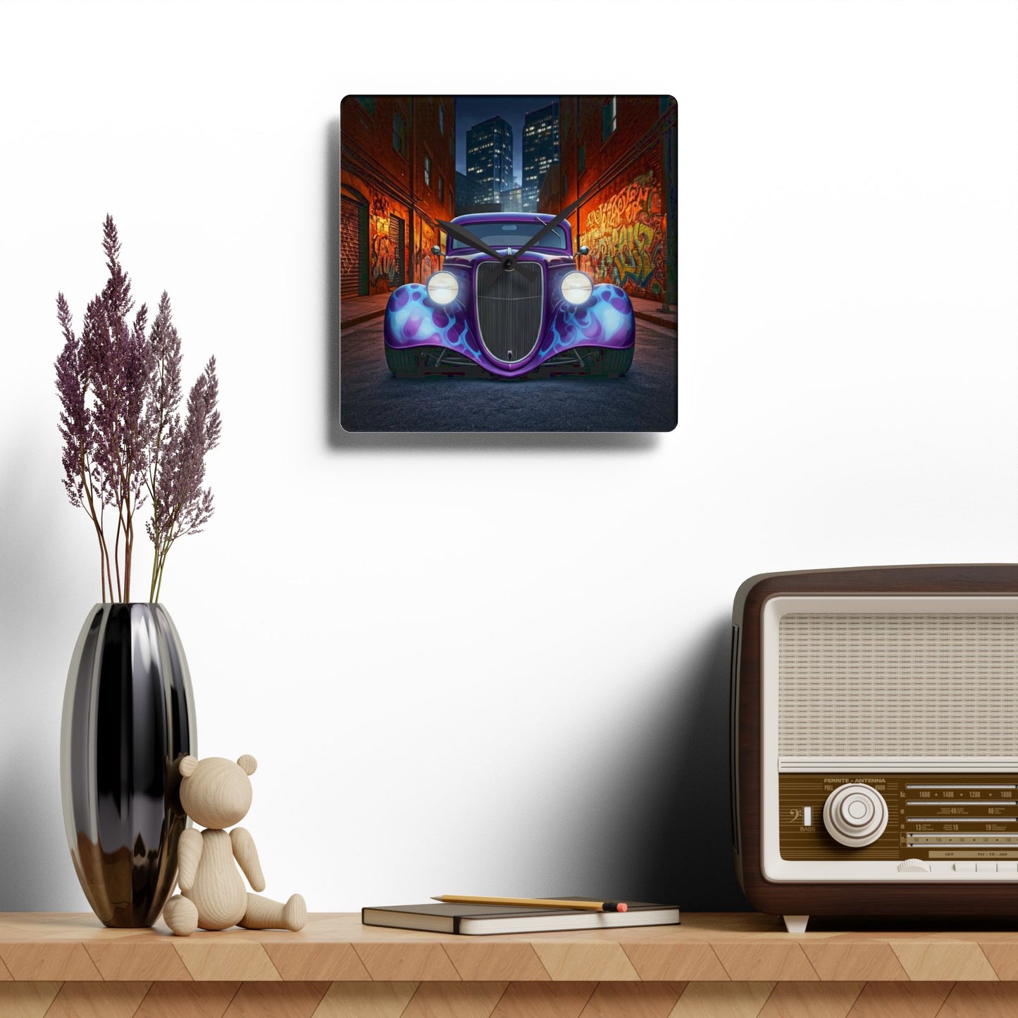 1930's Ford 3 Window Turtleback Coupe Street Life-Acrylic Wall Clock